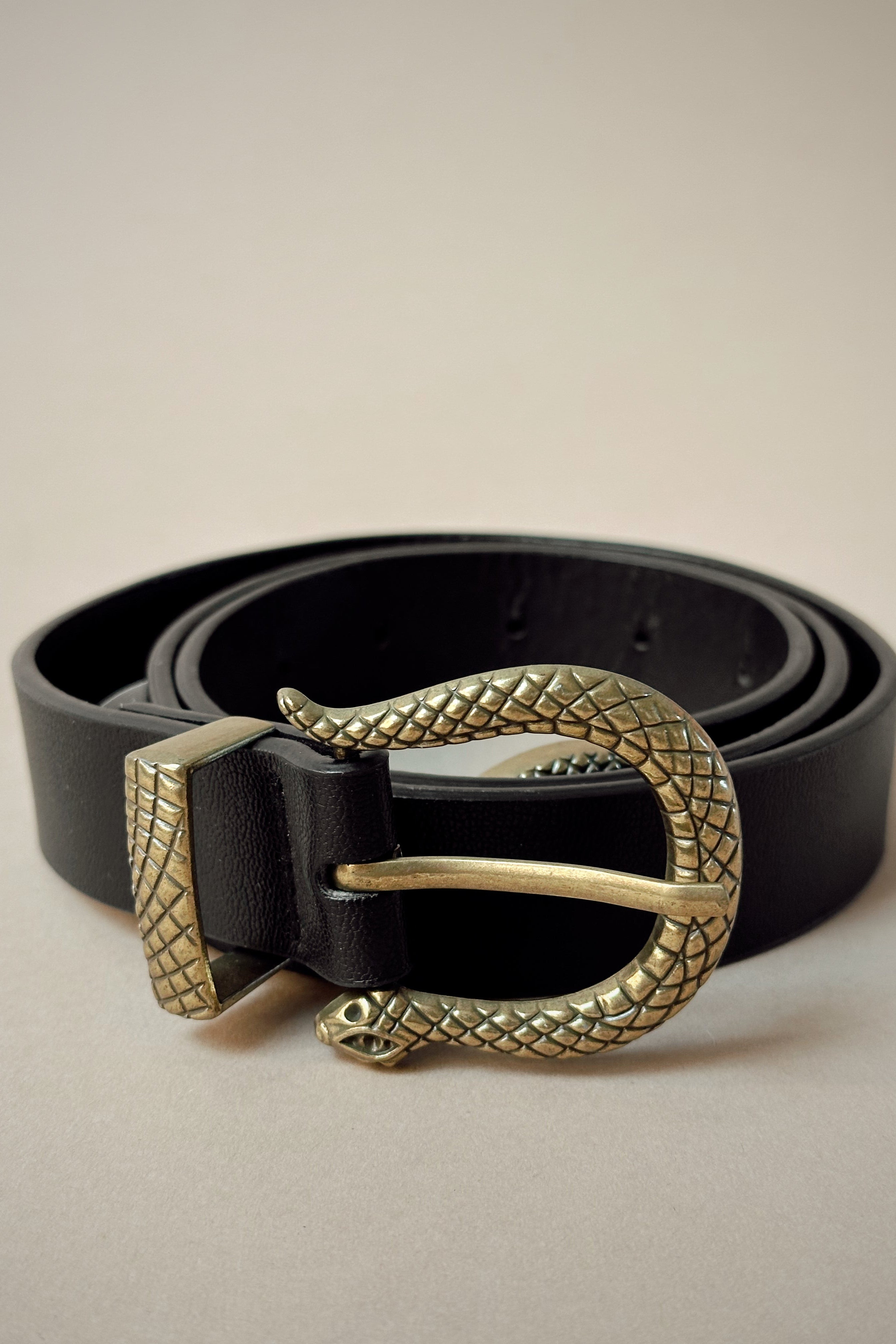 Malia Black & Gold Snake Buckle Belt- close up view