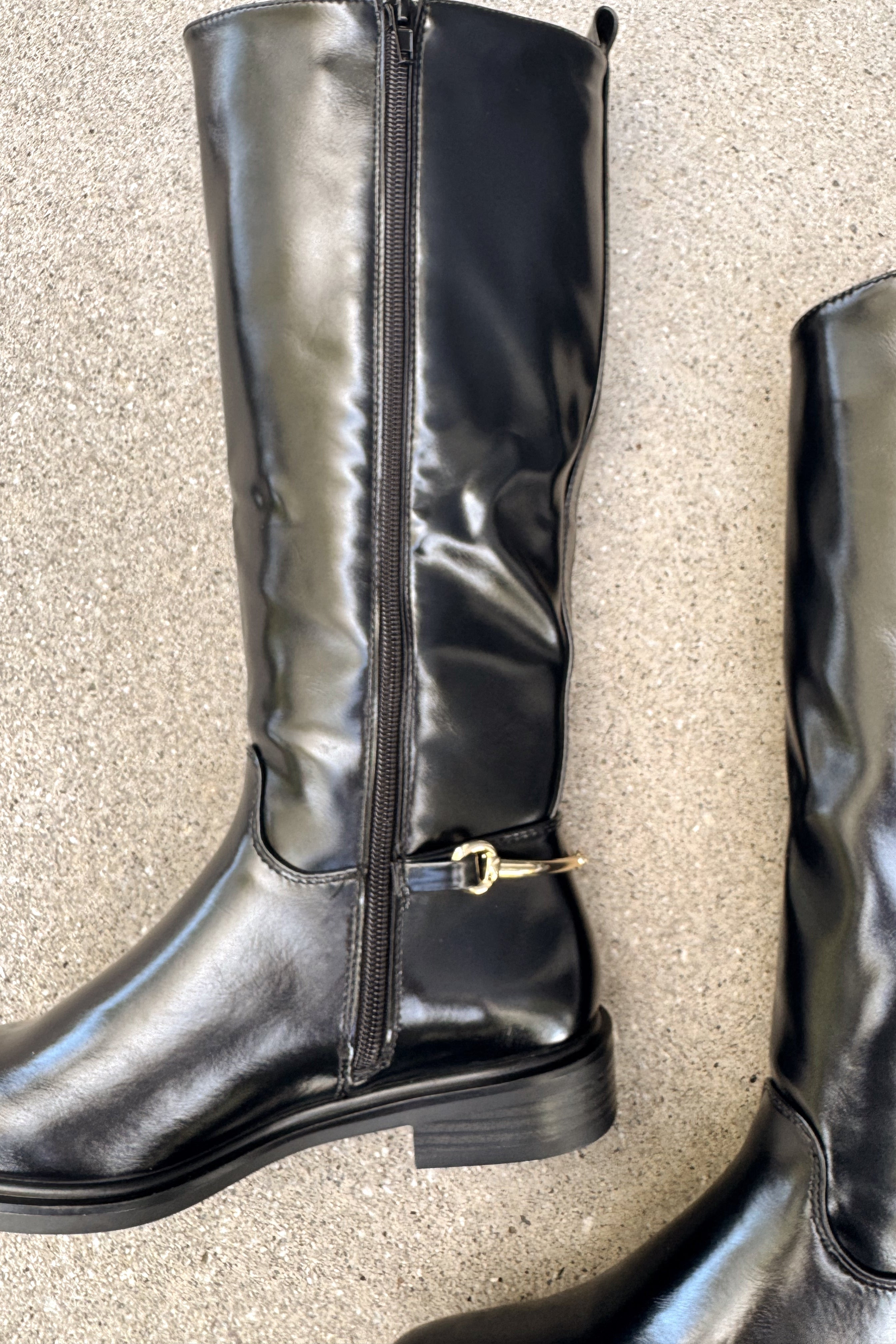 Sofia Black Tall Riding Boot- close up details view