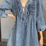 Sophia Denim Pleated Bow Mini Dress- front view