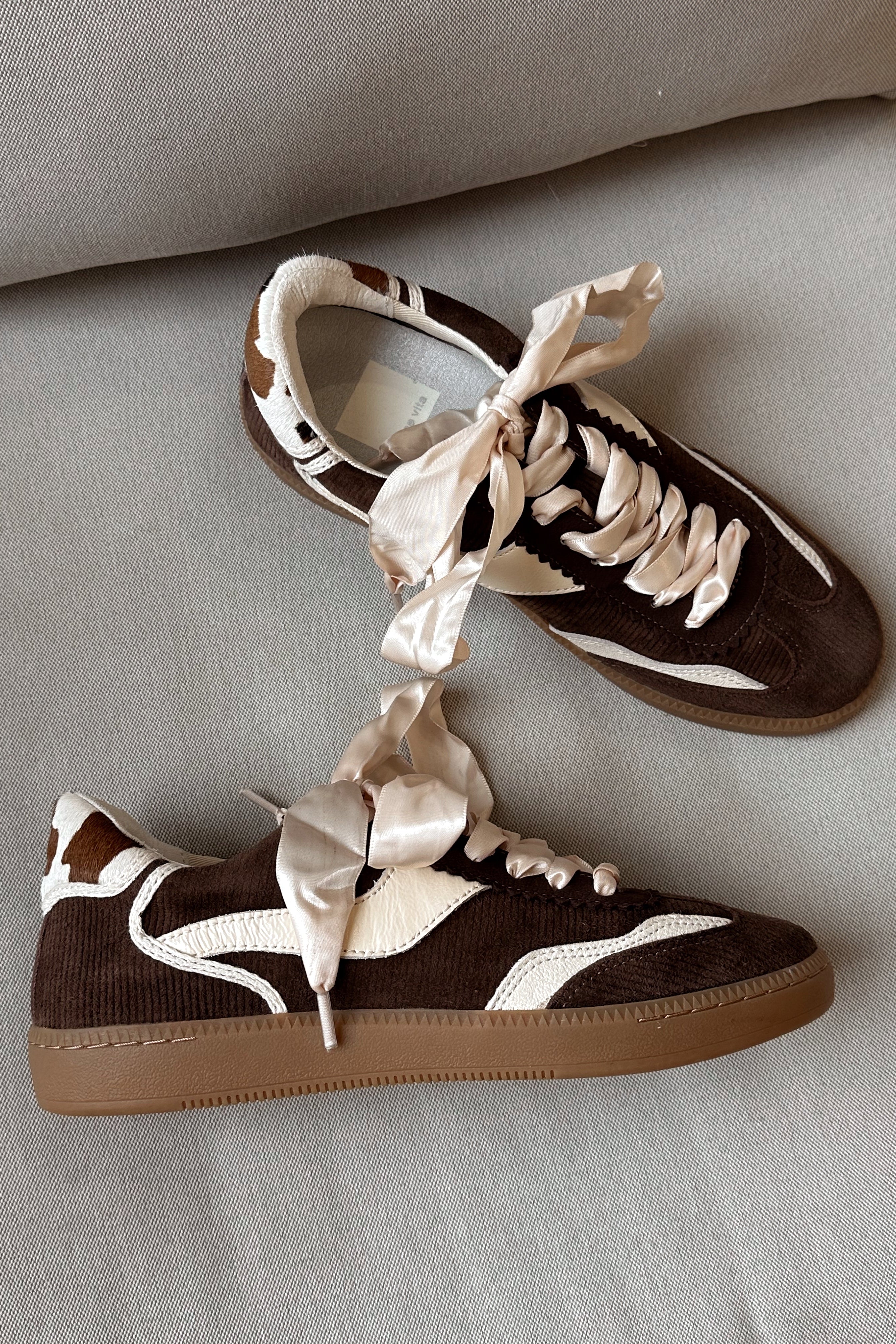 Dolce Vita Notice Chocolate Corduroy Sneaker- close up flat lay view