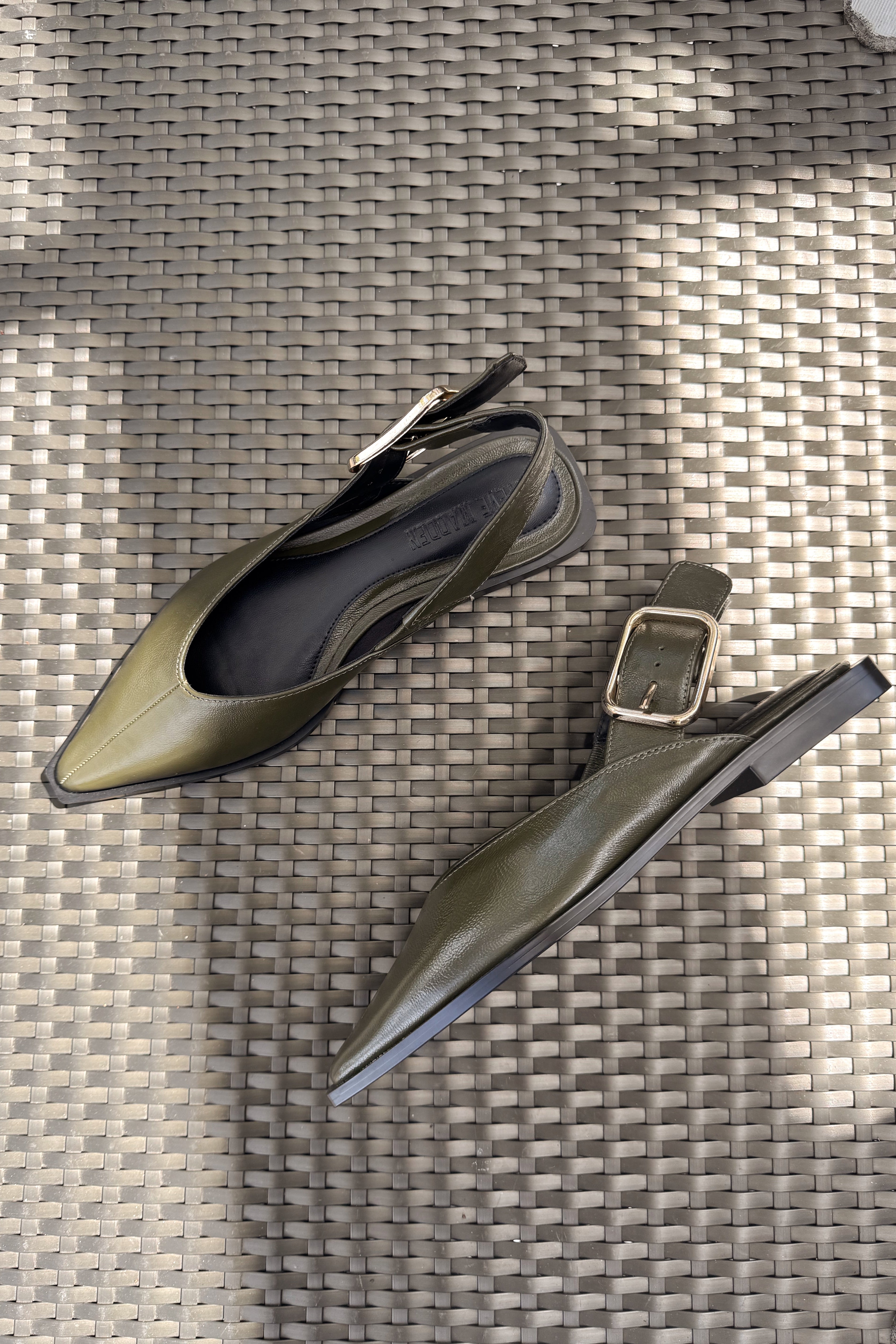 Steve Madden Shay Olive Slingback Flat- flat lay close up view
