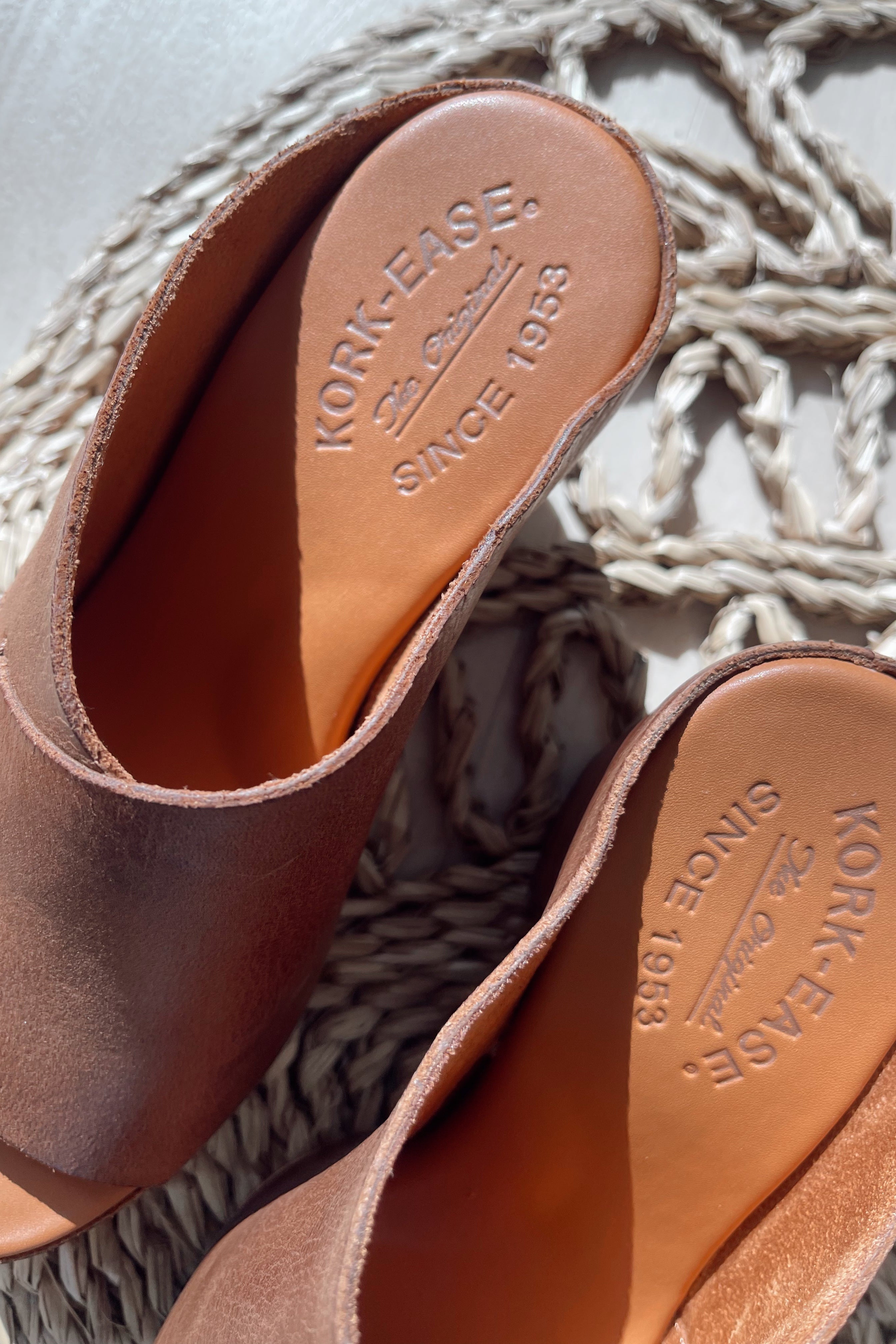 Kork-Ease Stowe Brown Wedge Heel Sandal- close up heel view