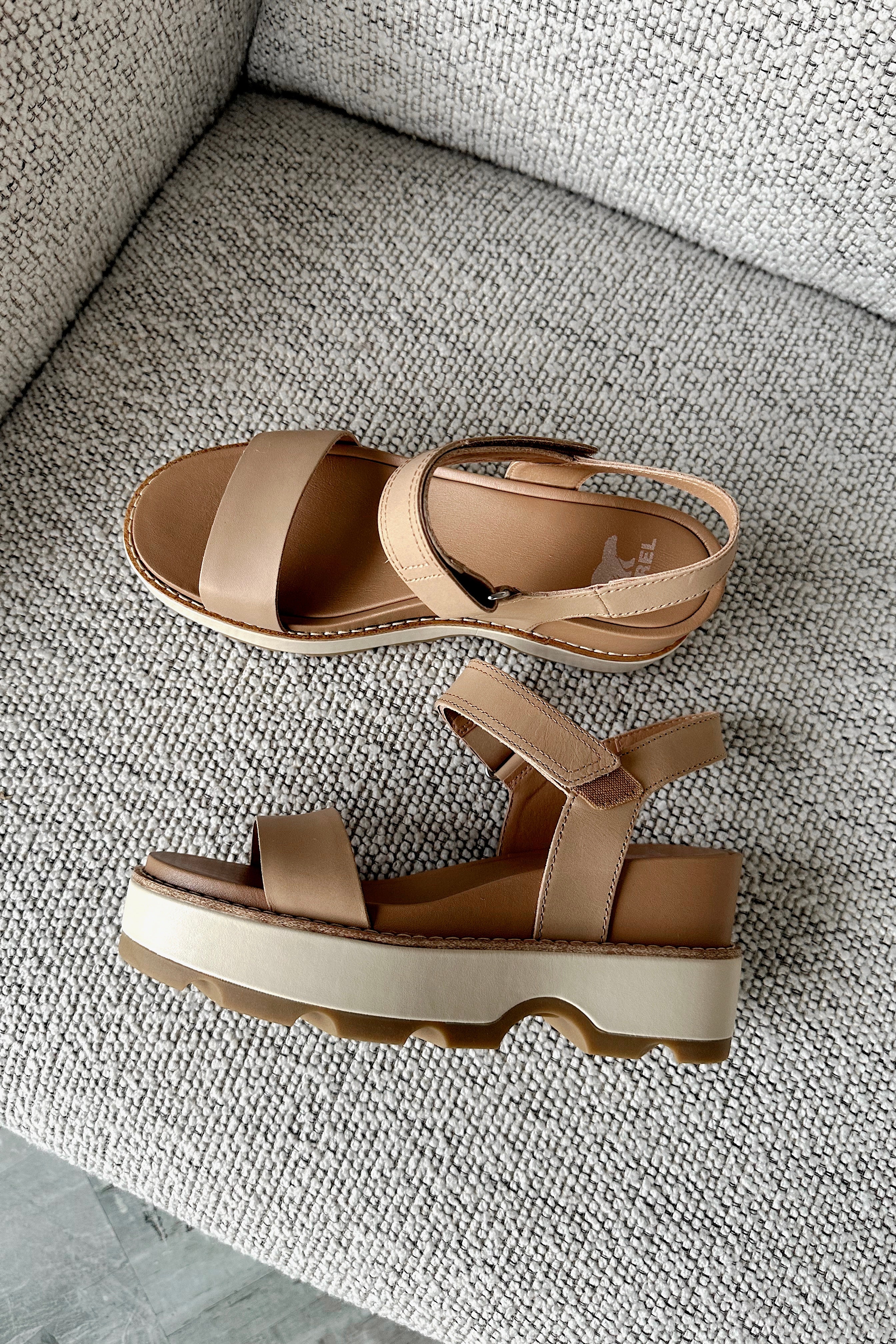 Joanie IV Y Strap Honest Beige Wedge Sandal- flat lay view