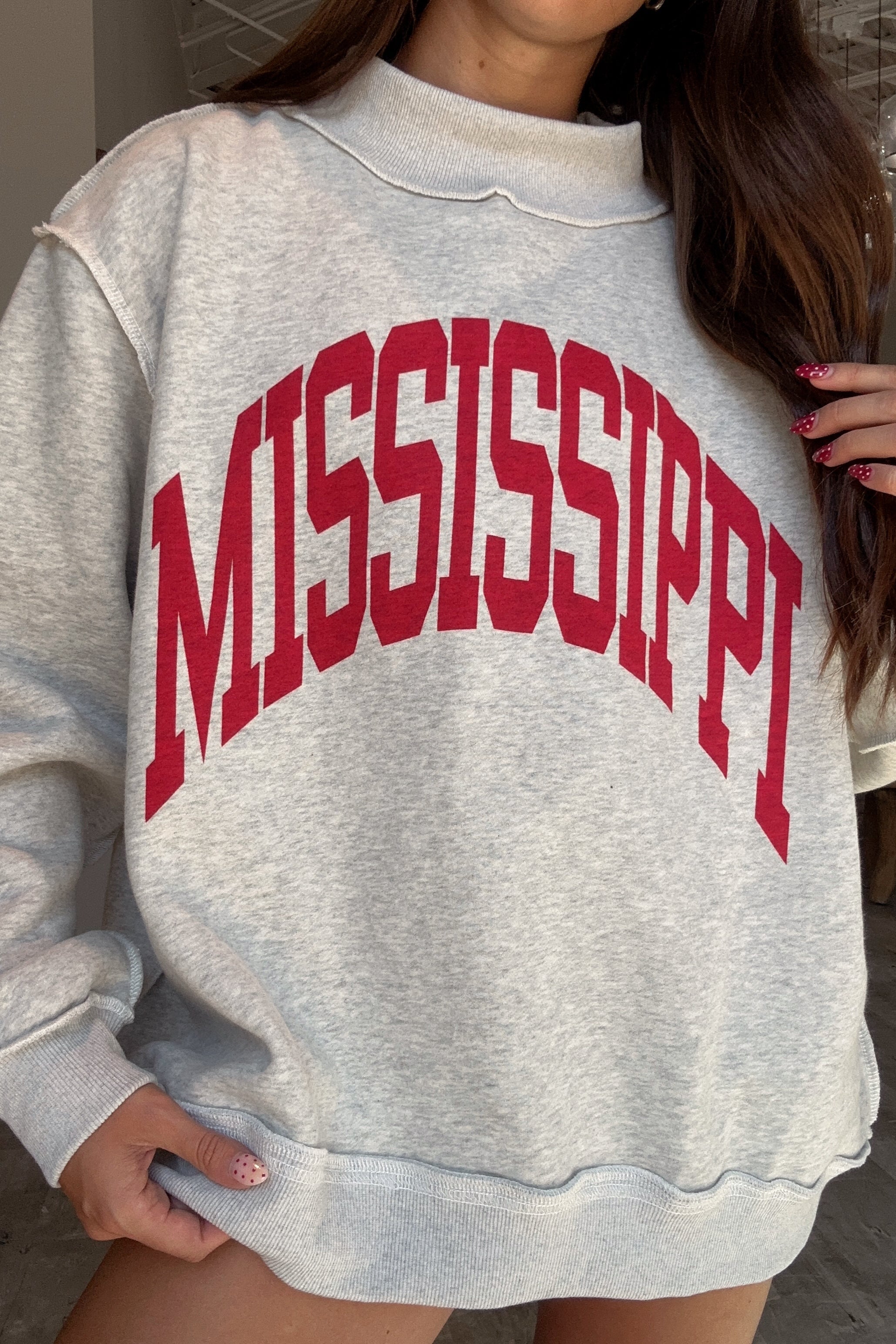 Mississippi Reversible Mock Neck Sweatshirt- front top view