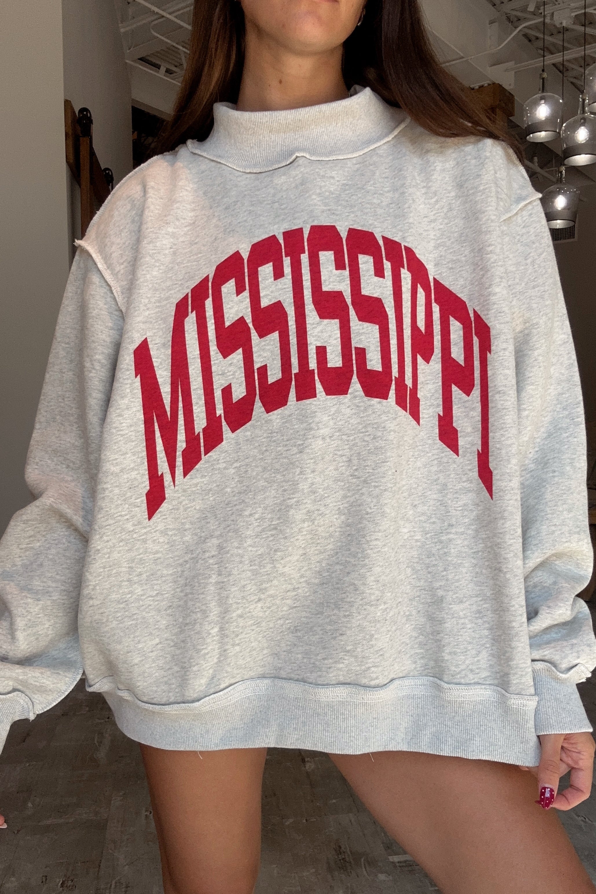 Mississippi Reversible Mock Neck Sweatshirt- close up view