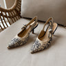 Solana Blue & Ivory Slingback Tie Heel- close up front view