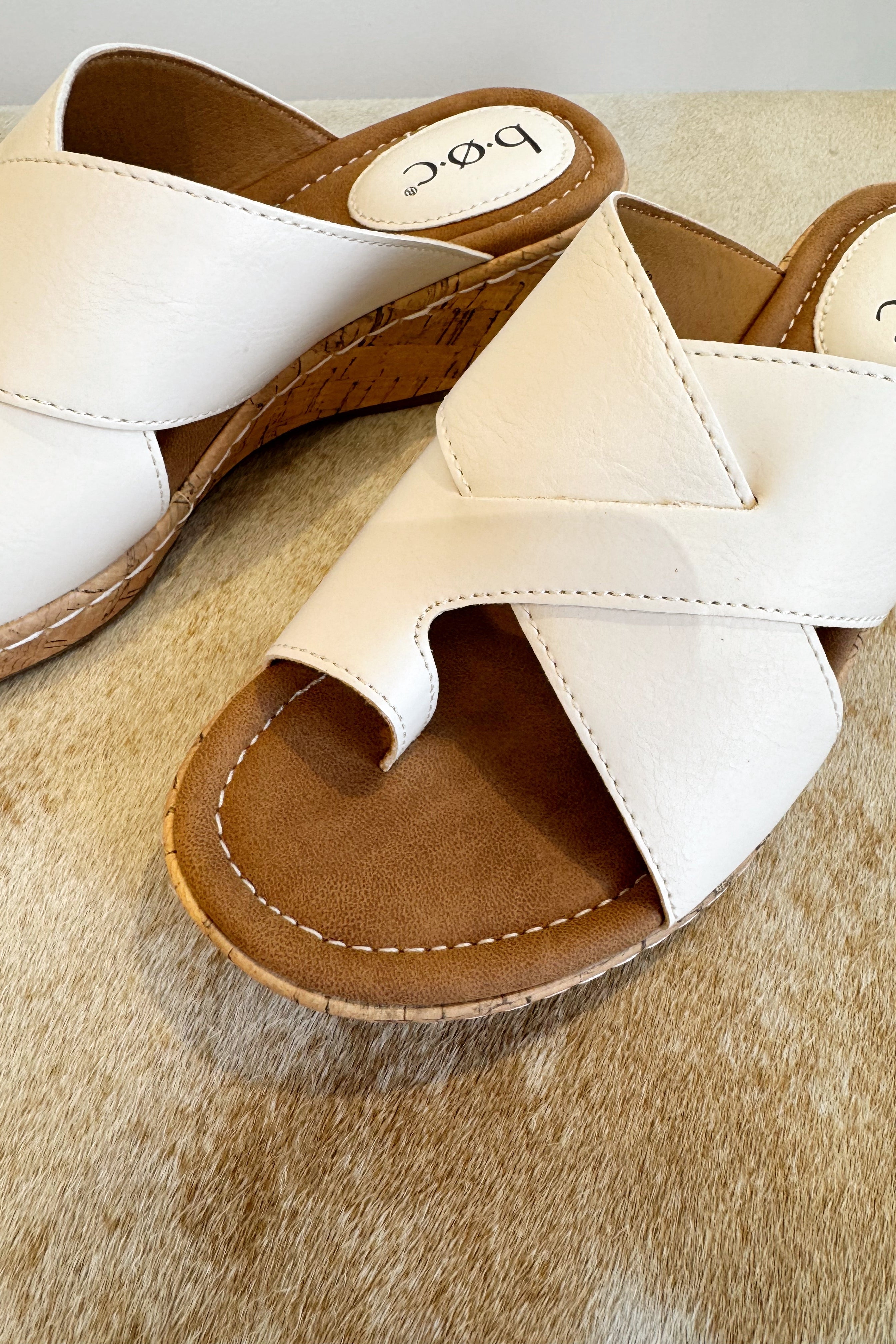 B.O.C. Born Concept Summer White Wedge Sandal- close up front view