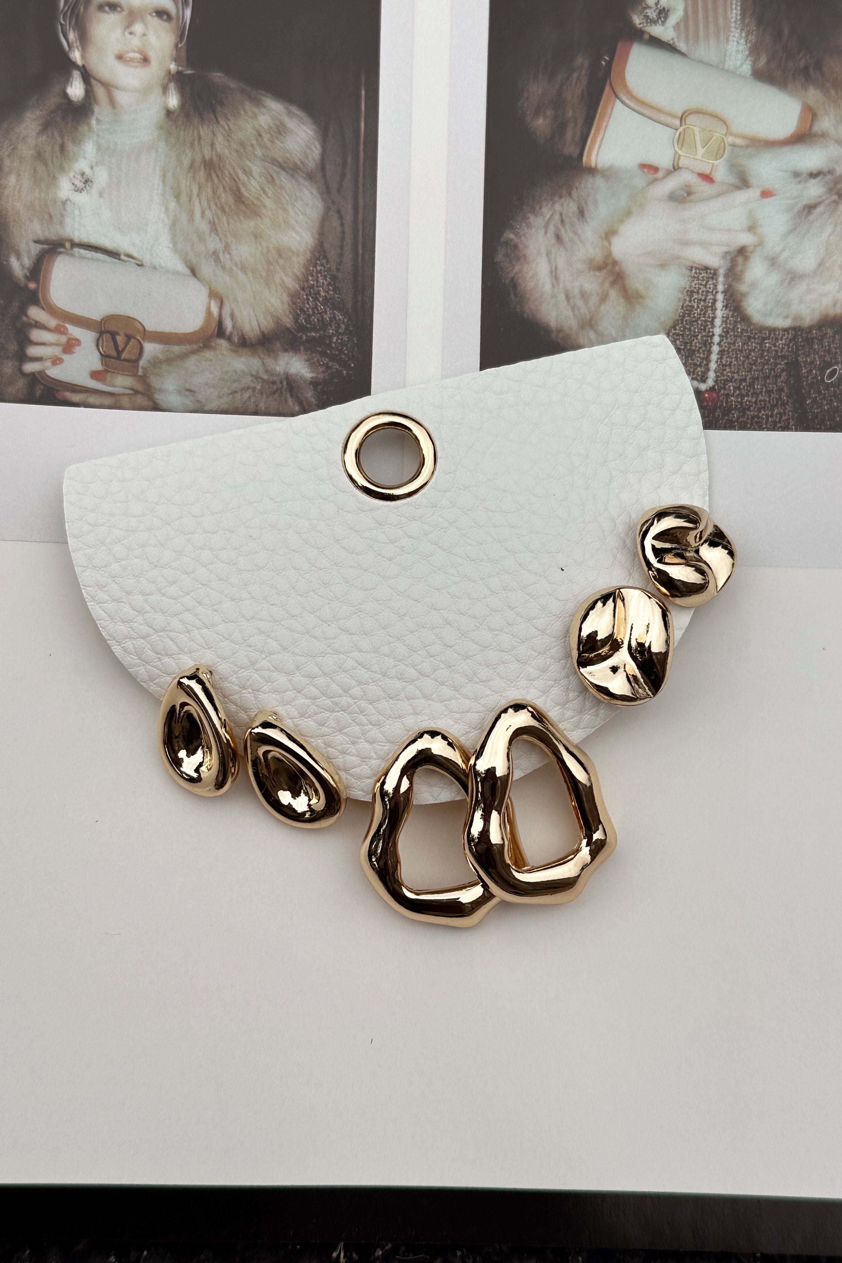Delaney Gold Hammered Earring Set - flat lay close up