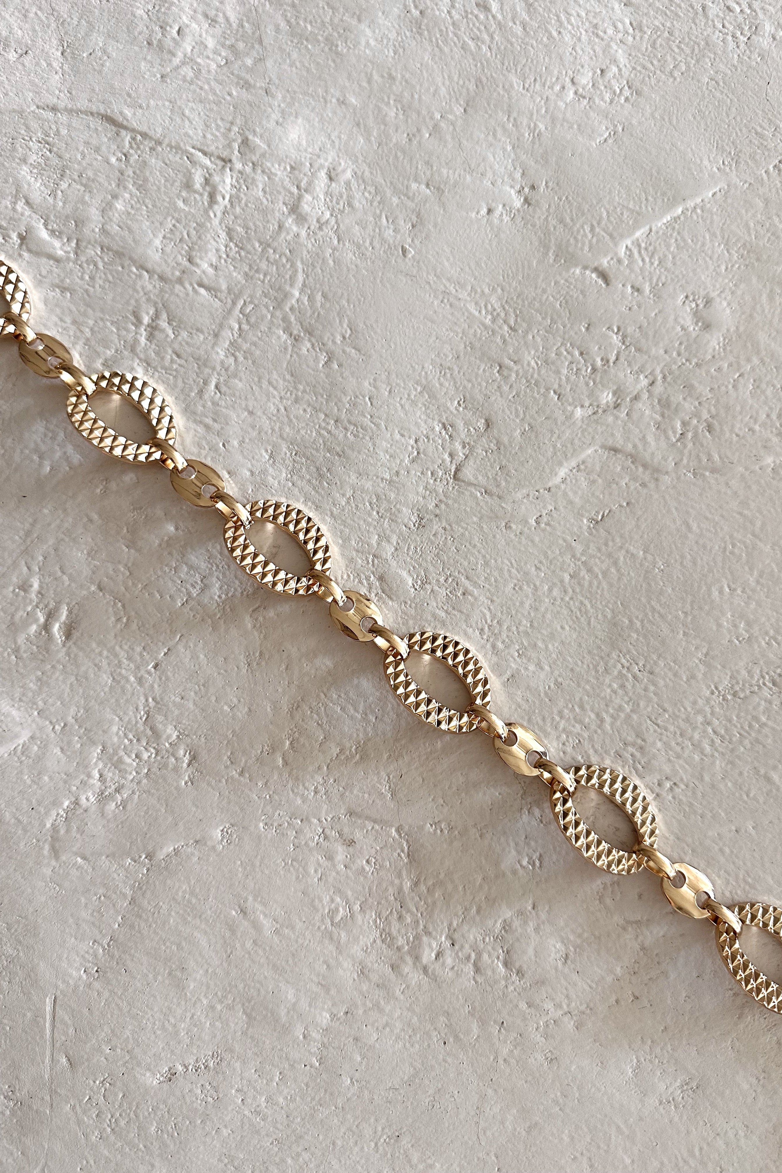 Hazel Gold Hammered Medallions Chain Belt- close up top view