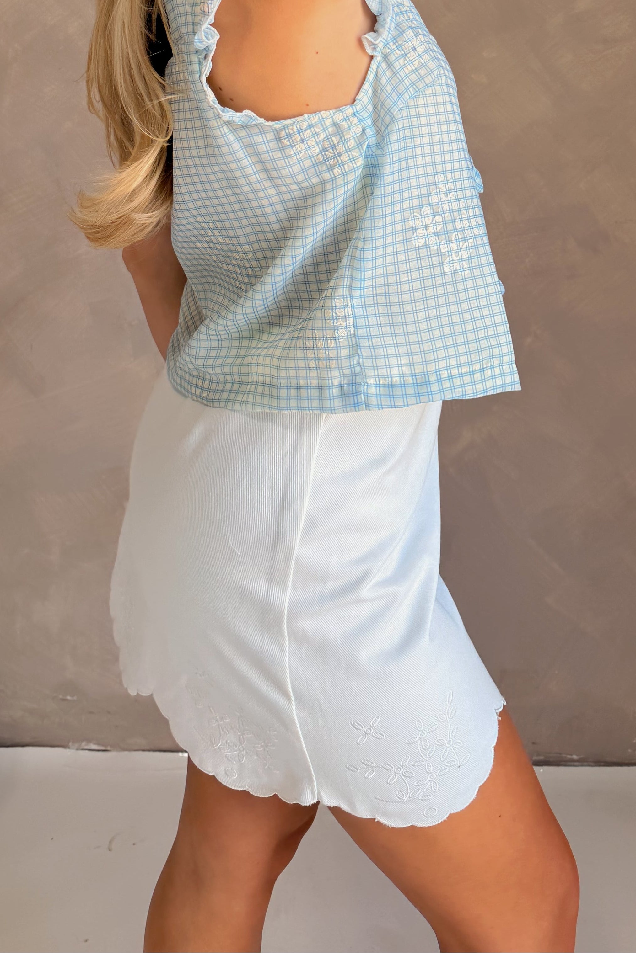 Layne White Eyelet Scalloped Mini Skirt - Lizard Thicket