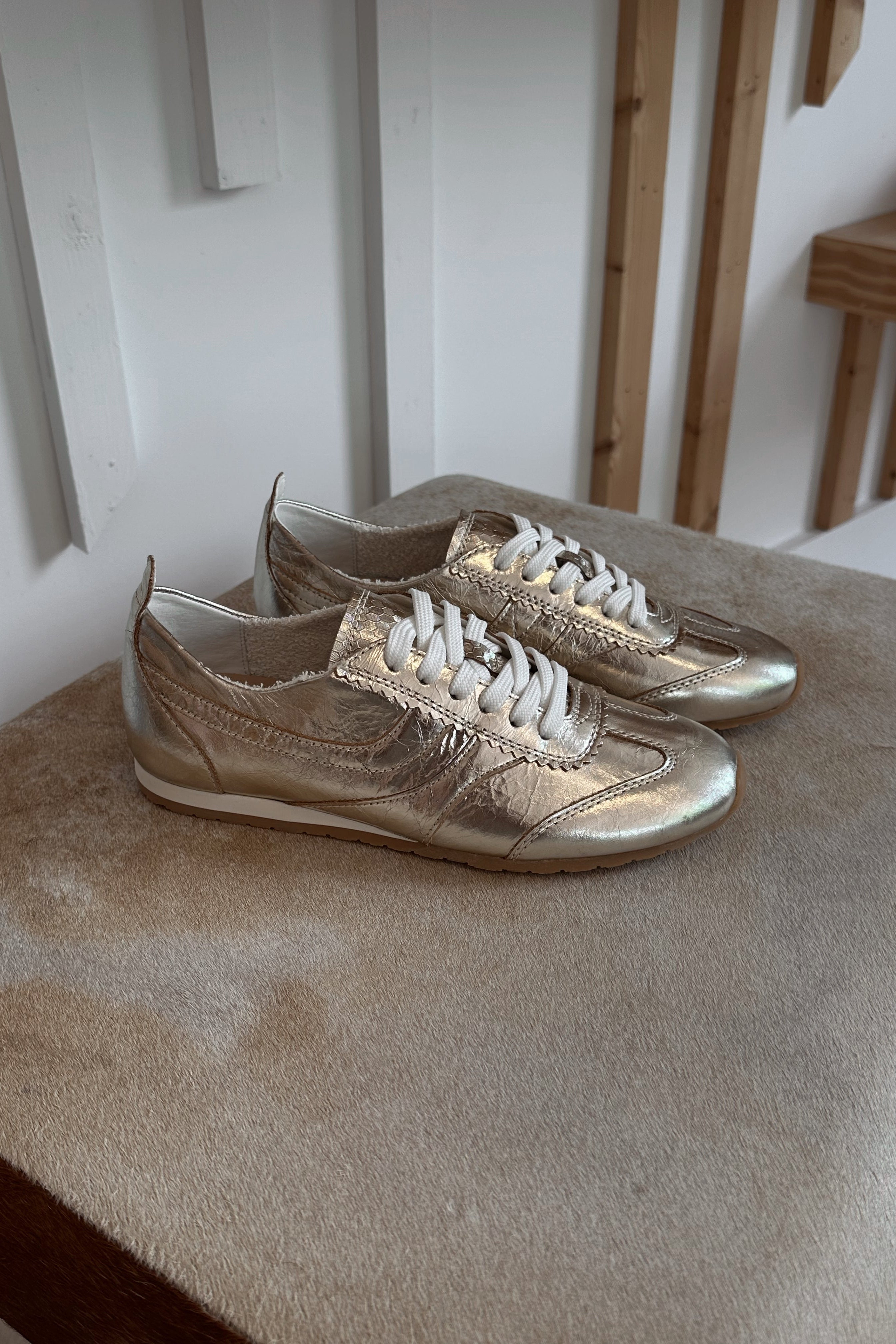 Dolce Vita Delany Light Gold Crinkle Patent Sneaker- right side view