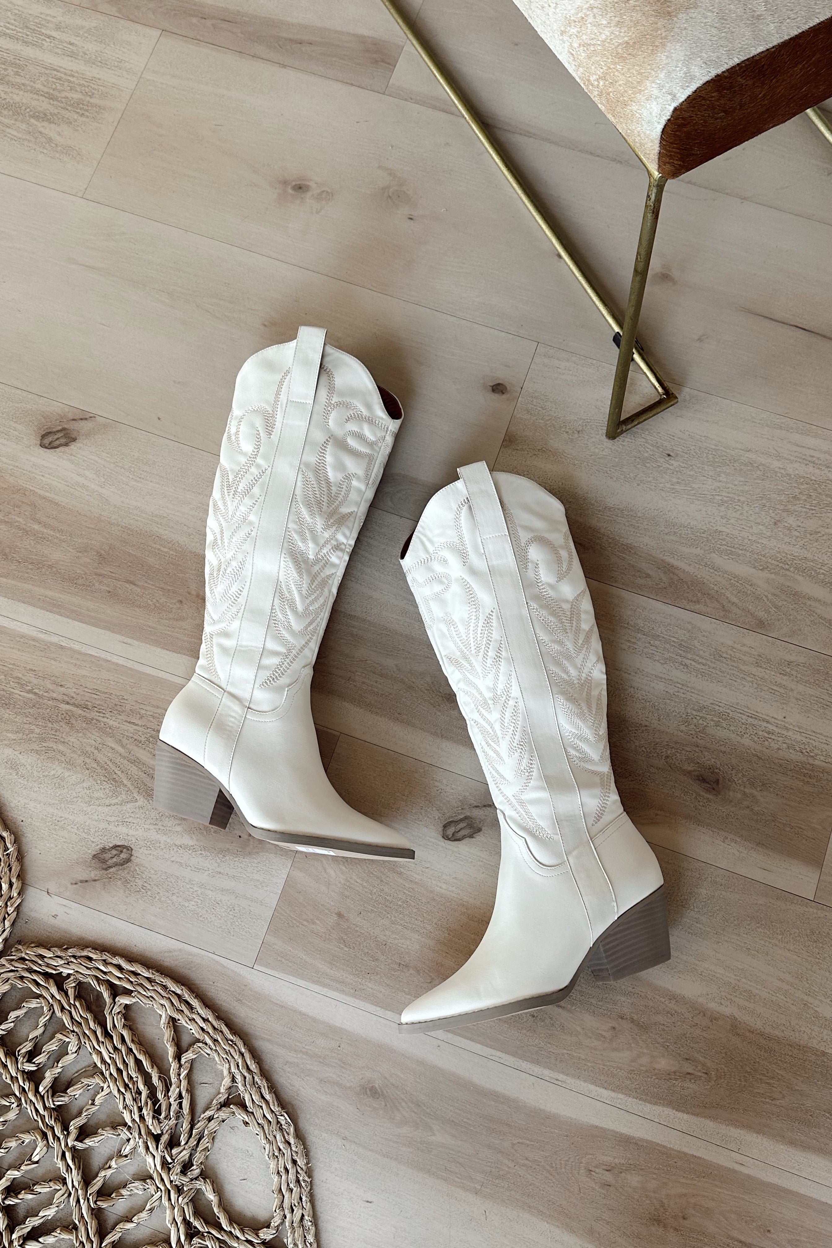 Samara White Western Tall Boot - flat lay view
