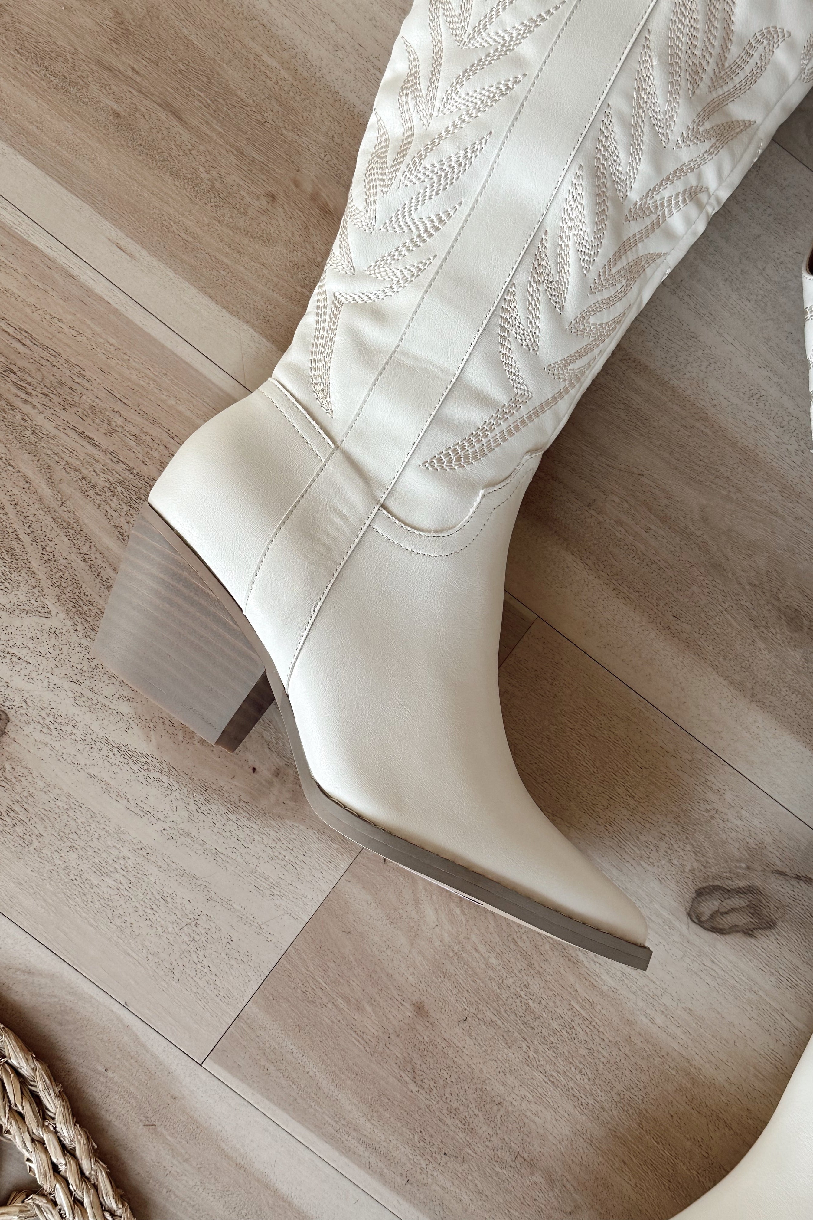 Samara White Western Tall Boot - close up side view