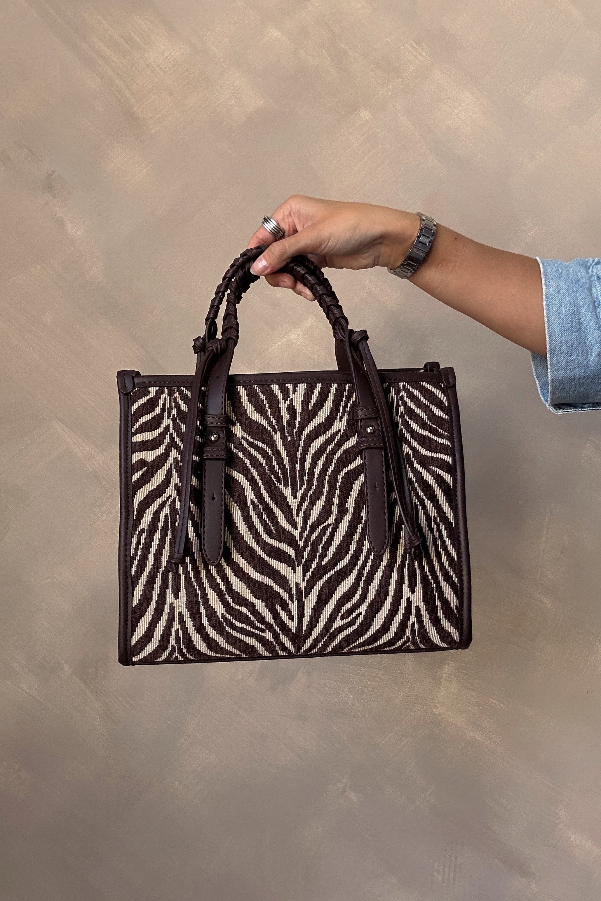 Dinsdale Chocolate Brown & Cream Zebra Purse- front view