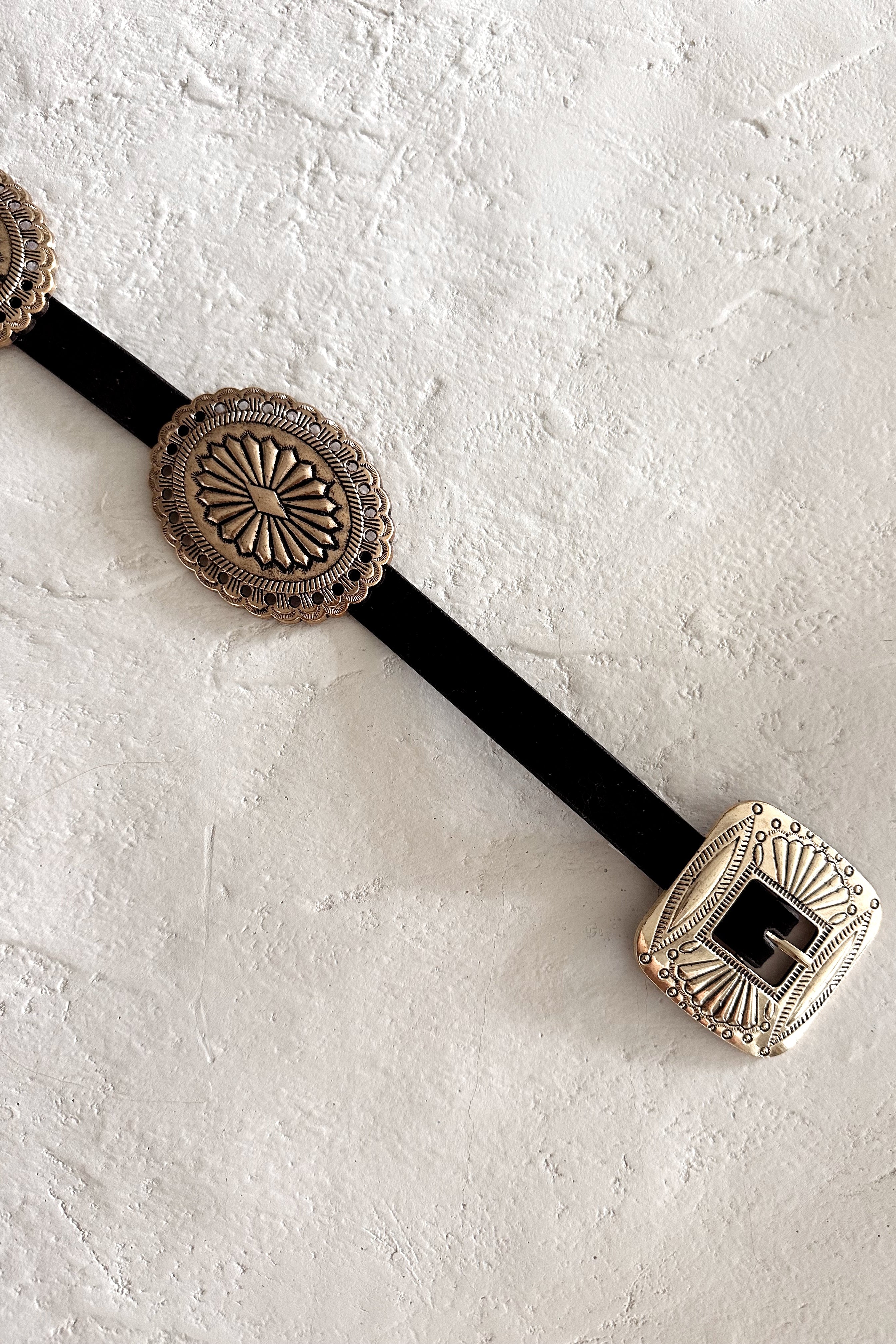 Amora Gold &amp; Black Western Medallions Belt- front view