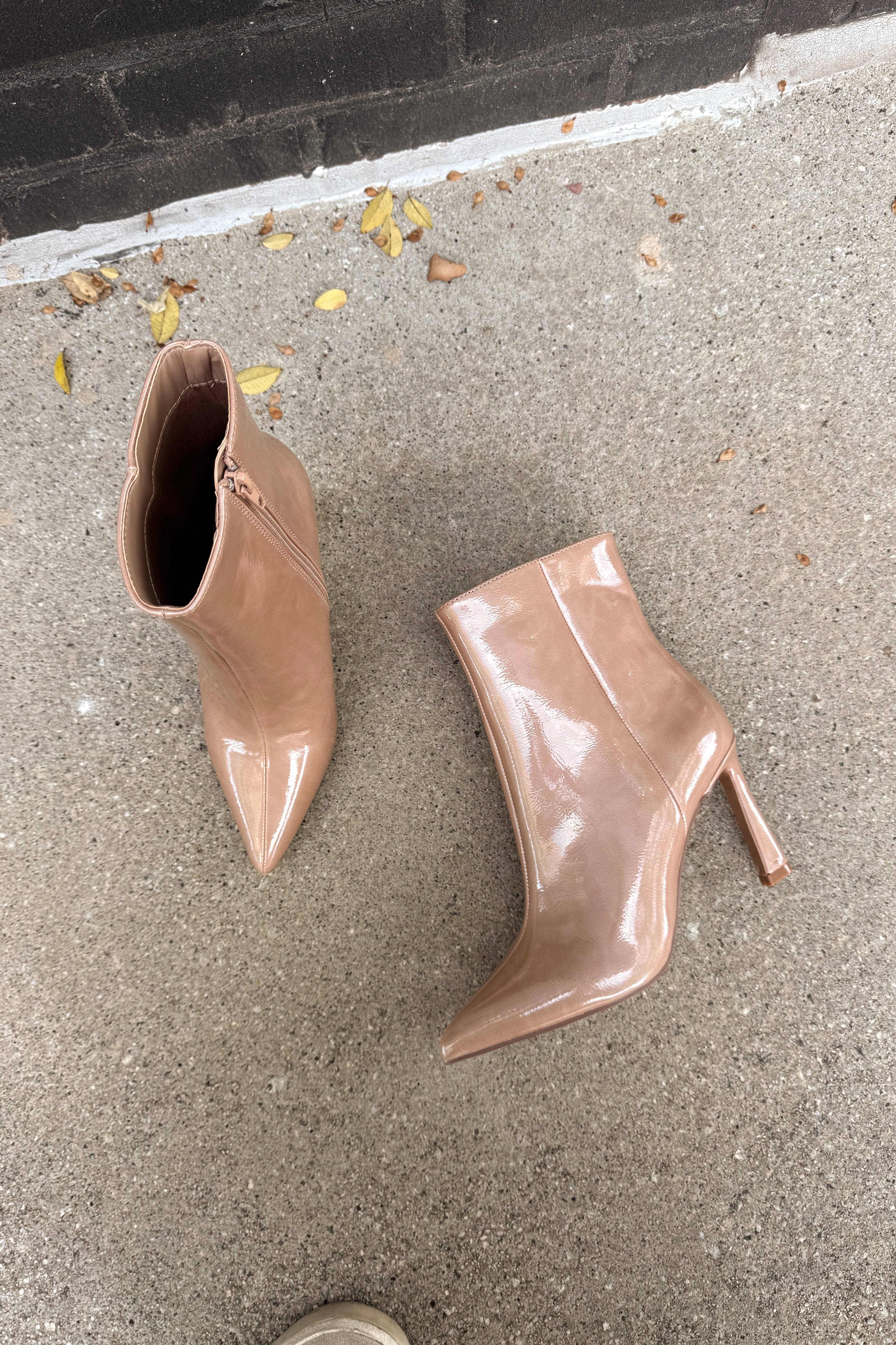 Unity Nude Glitter Heel Bootie- front top view
