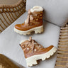 Sorel Joan Frwd Cozy Tawny Buff & Honey White Waterproof Boot - flat lay view