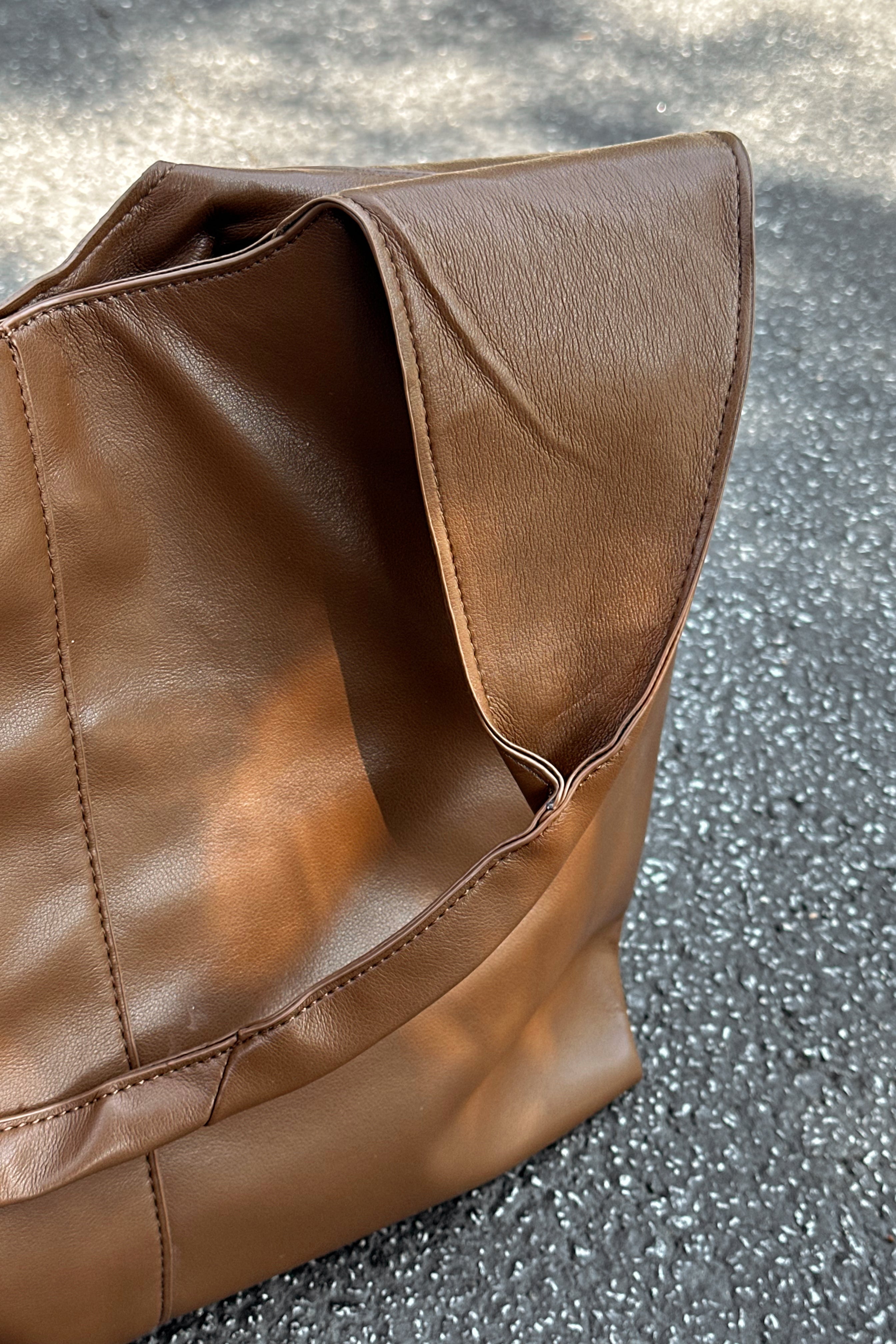 Faye Brown Leather Shoulder Purse- close up front view