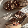 Corkys Bad Habit Brown & Gold Stud Wedge Sandal- flat lay close up view