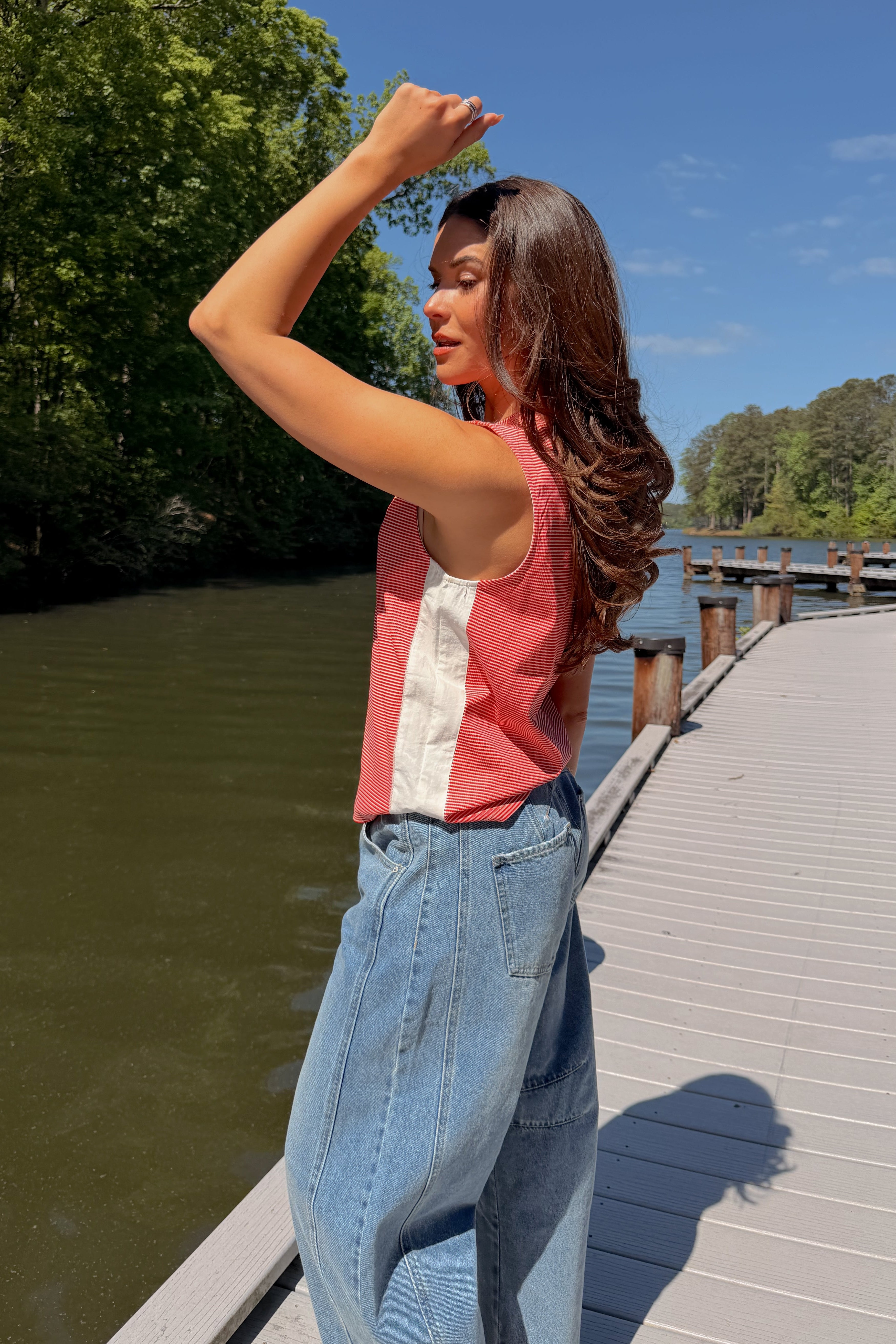 Red Tezza Daphne Red & White Stripe Tank - Lizard Thicket