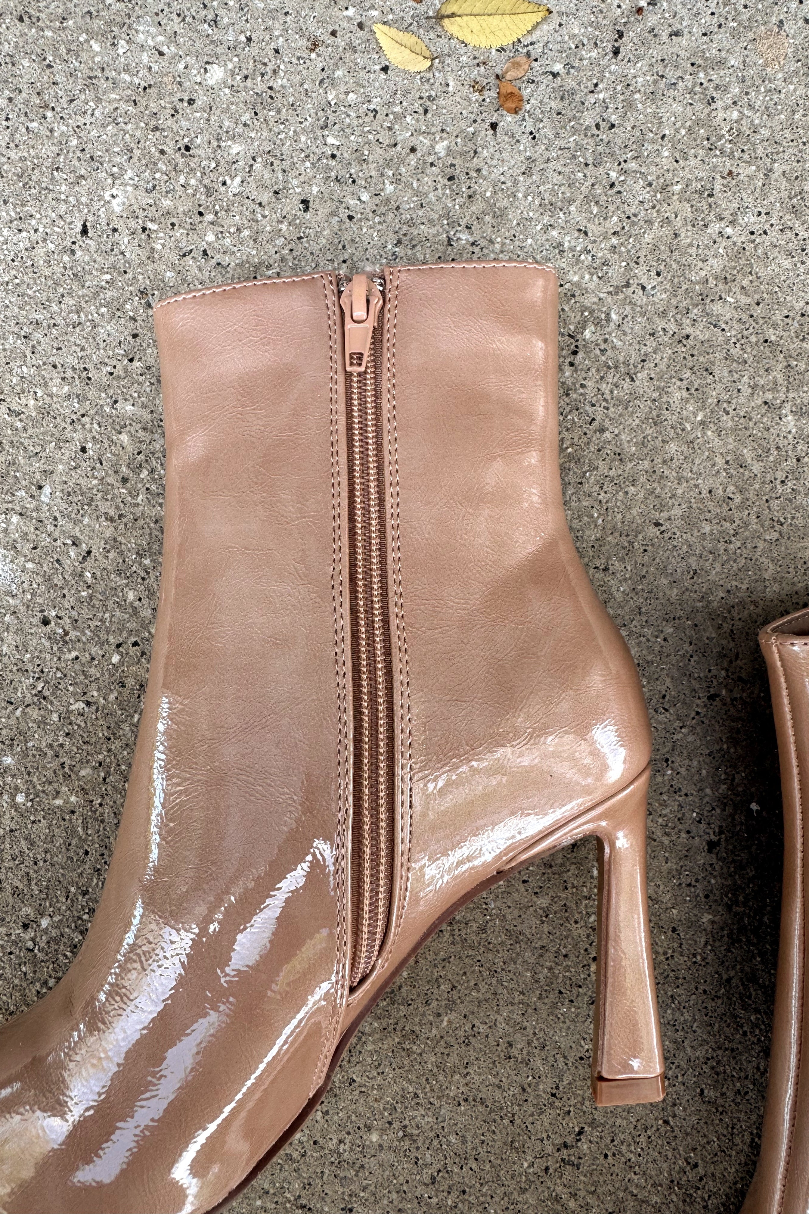 Unity Nude Glitter Heel Bootie- close up inside view