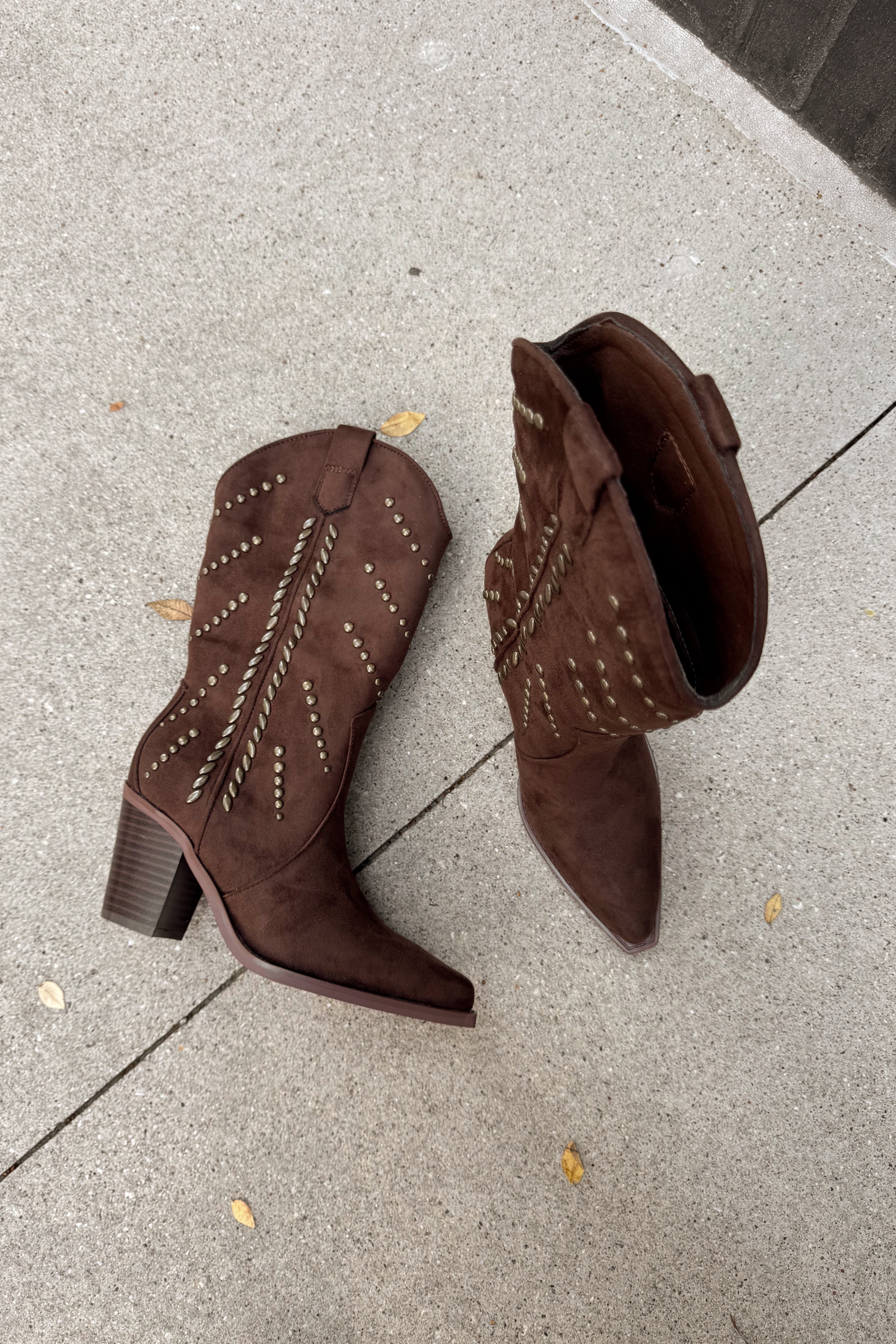 Mia Morgann Chocolate Brown Western Boots- front flat lay view