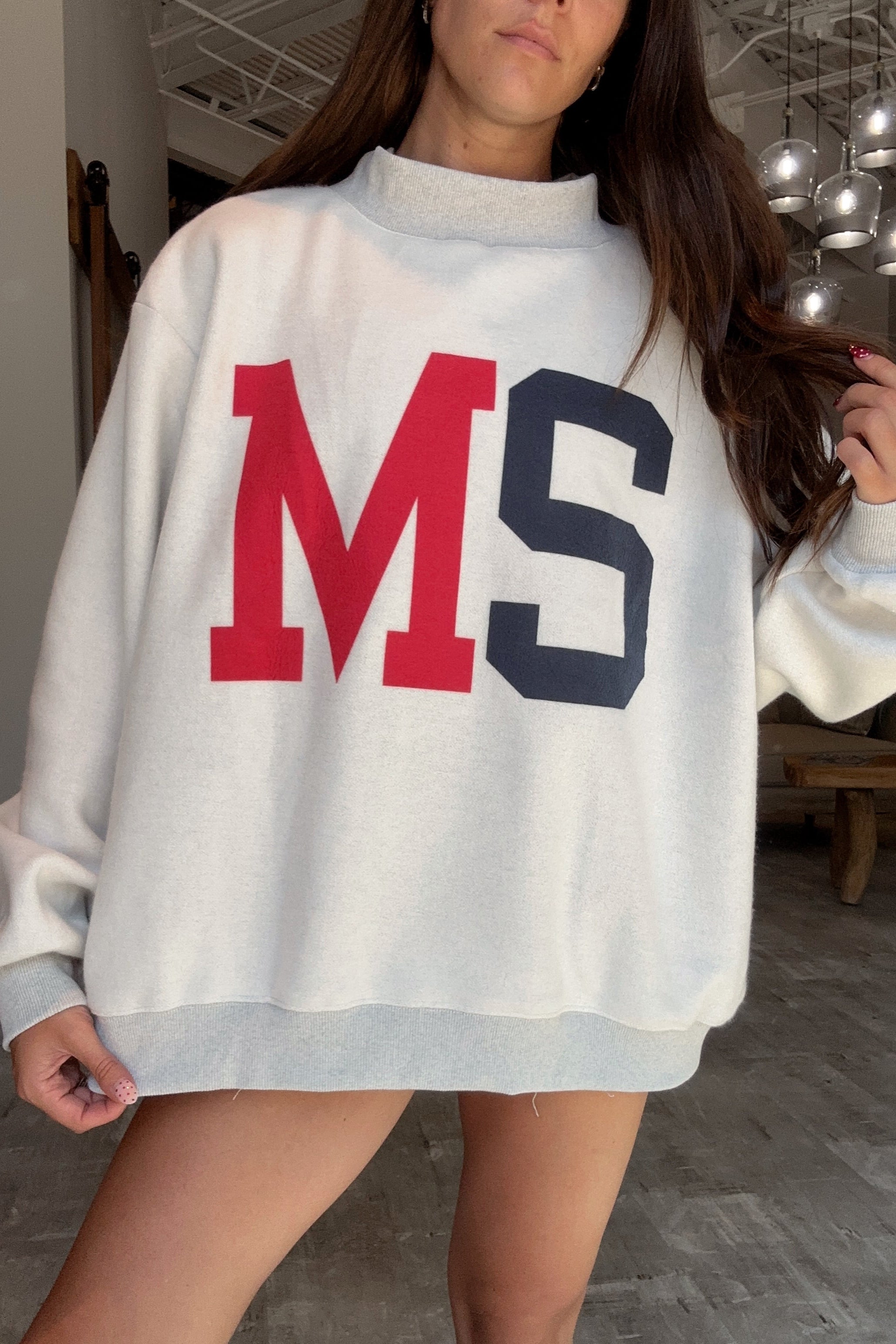 Mississippi Reversible Mock Neck Sweatshirt- front top close up view
