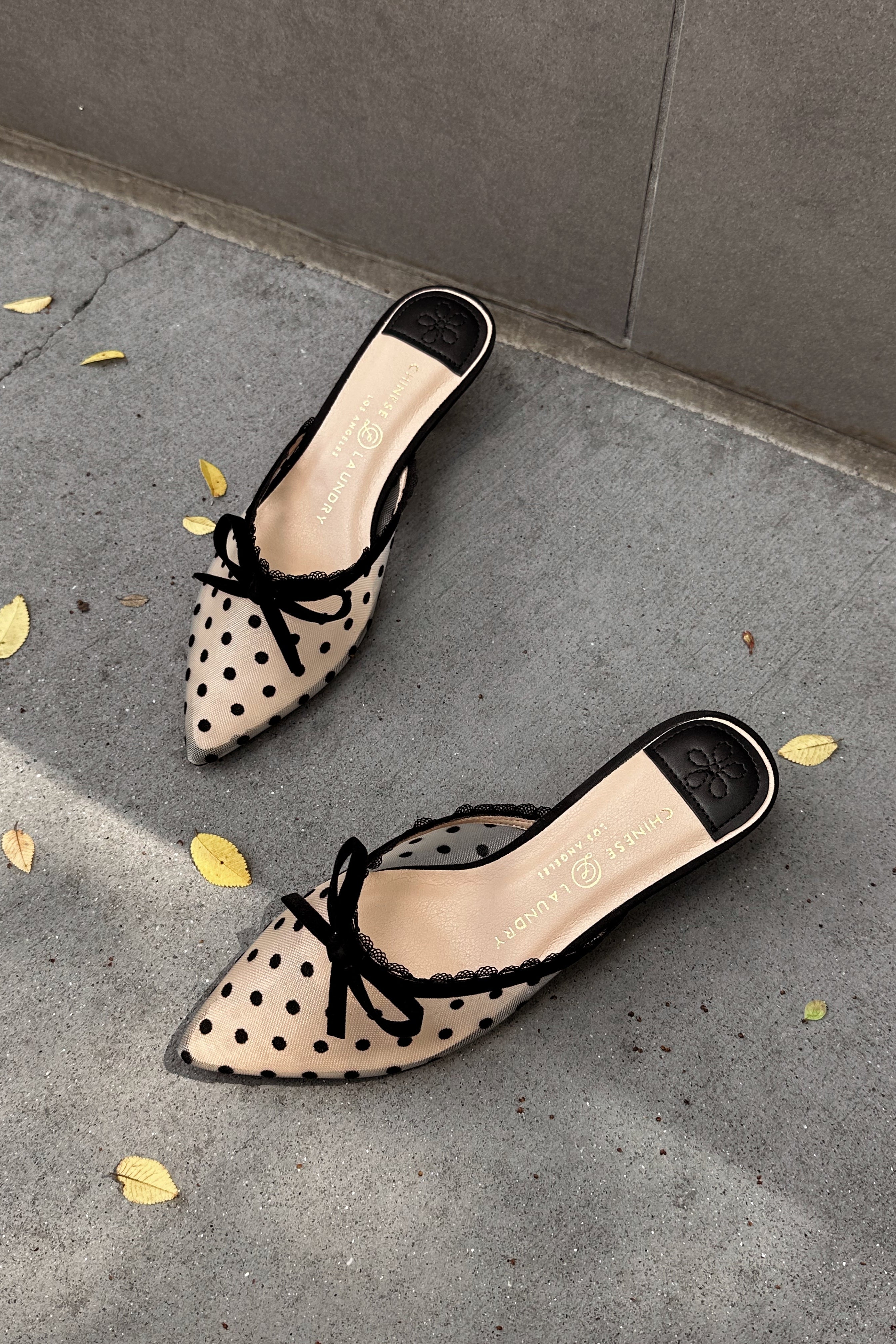 Chinese Laundry Mel Dot Mesh Kitten Heel- flat lay view
