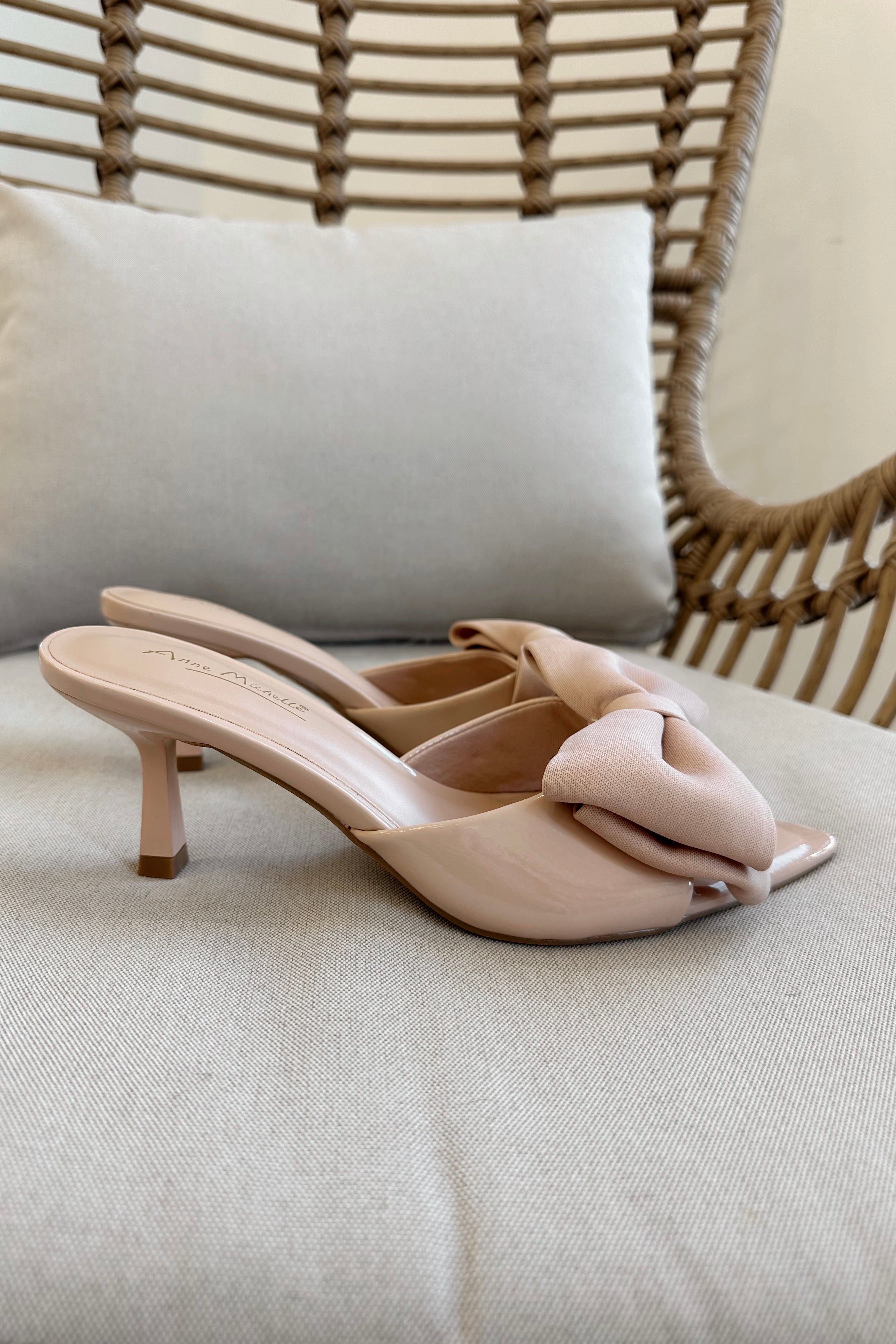 Bermuda Nude Patent Bow Kitten Heel- left side view