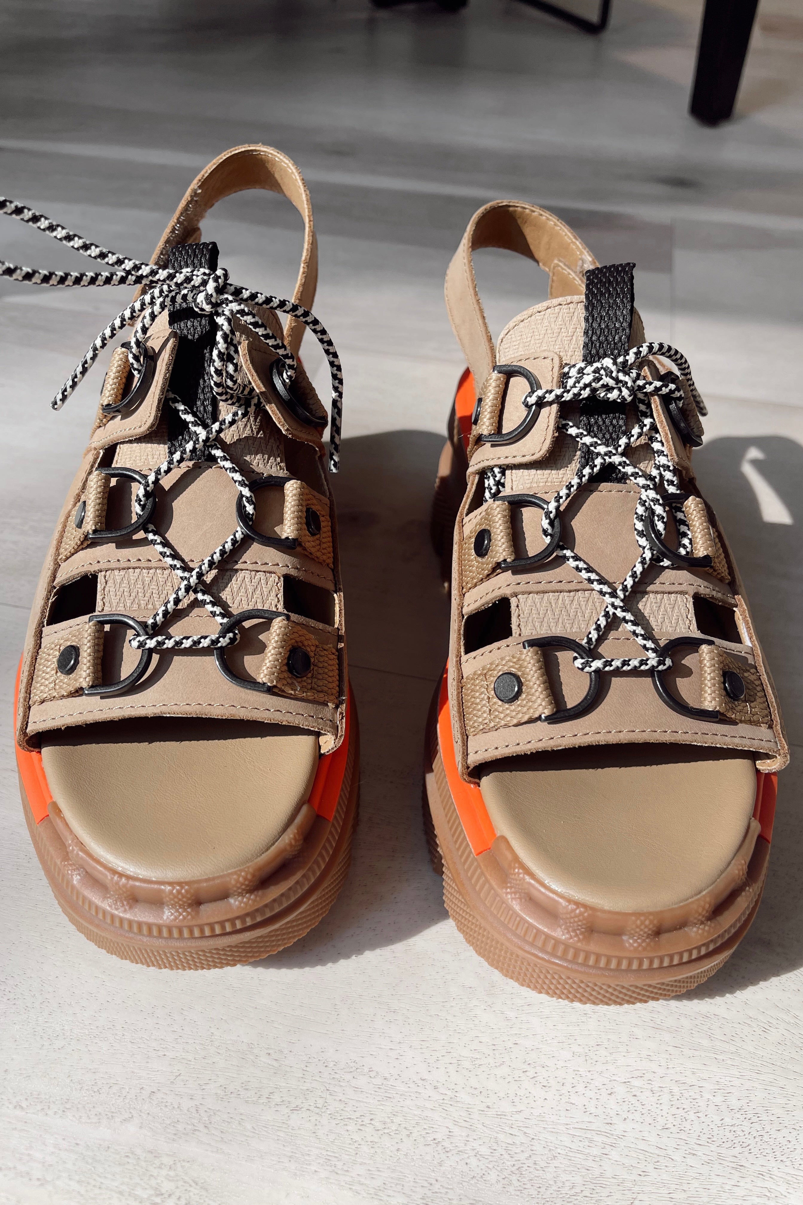 Sorel Rein Lace Brown & Black Platform Sandal- front view
