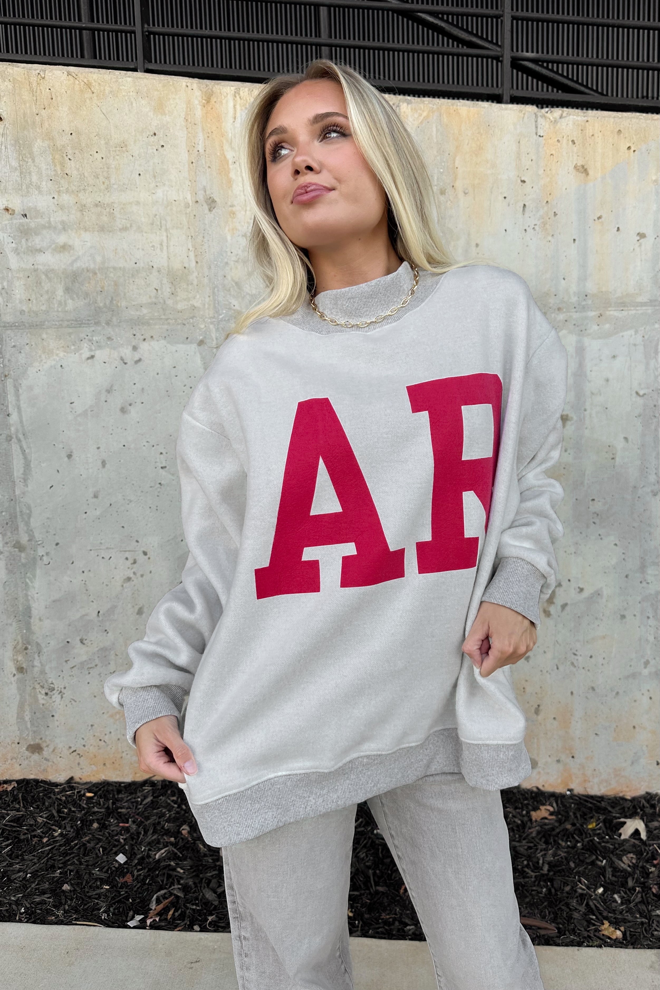 Arkansas Reversible Mock Neck Sweatshirt- front top view