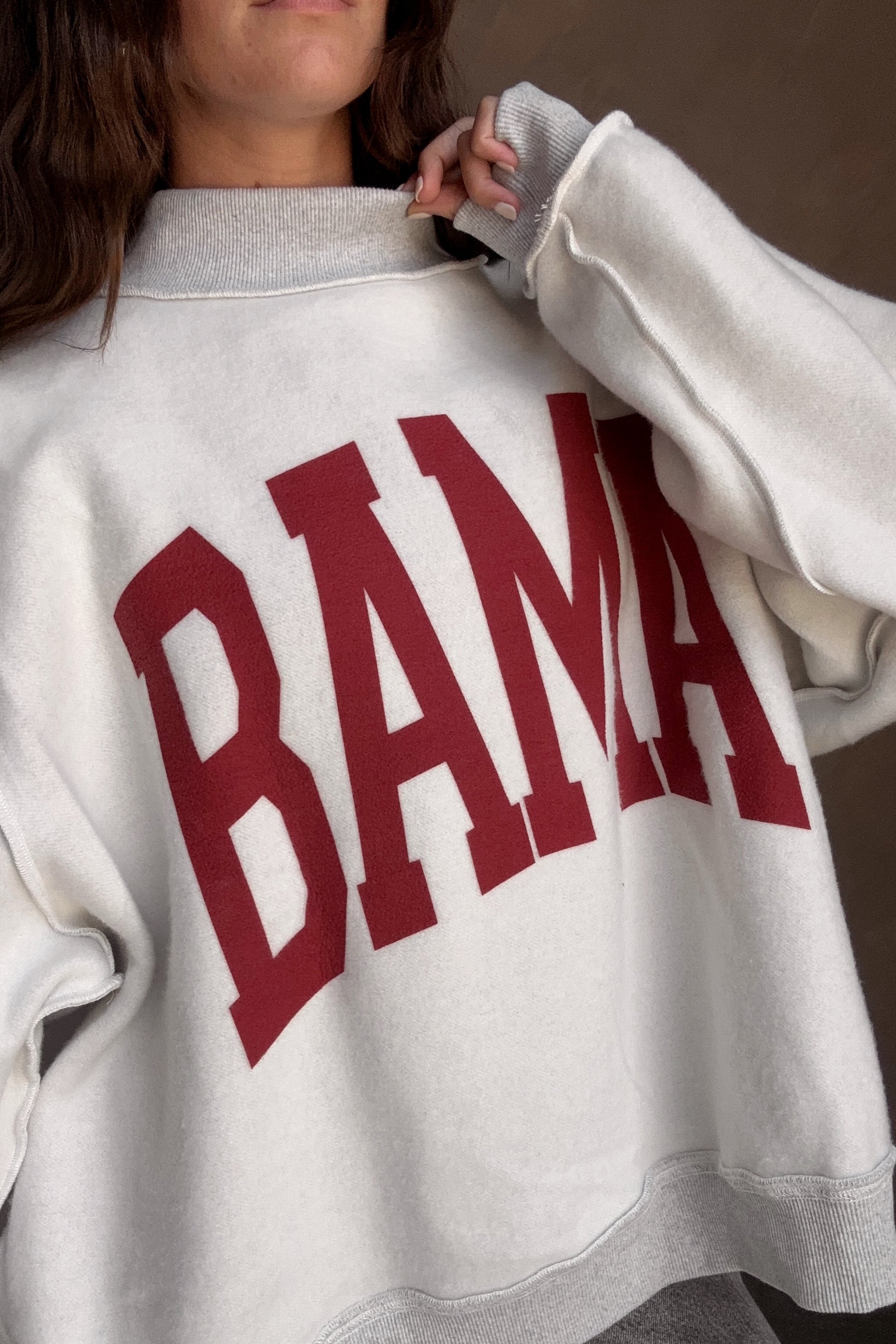 PRE-ORDER: Alabama Reversible Mock Neck Sweatshirt- frontal side close up view
