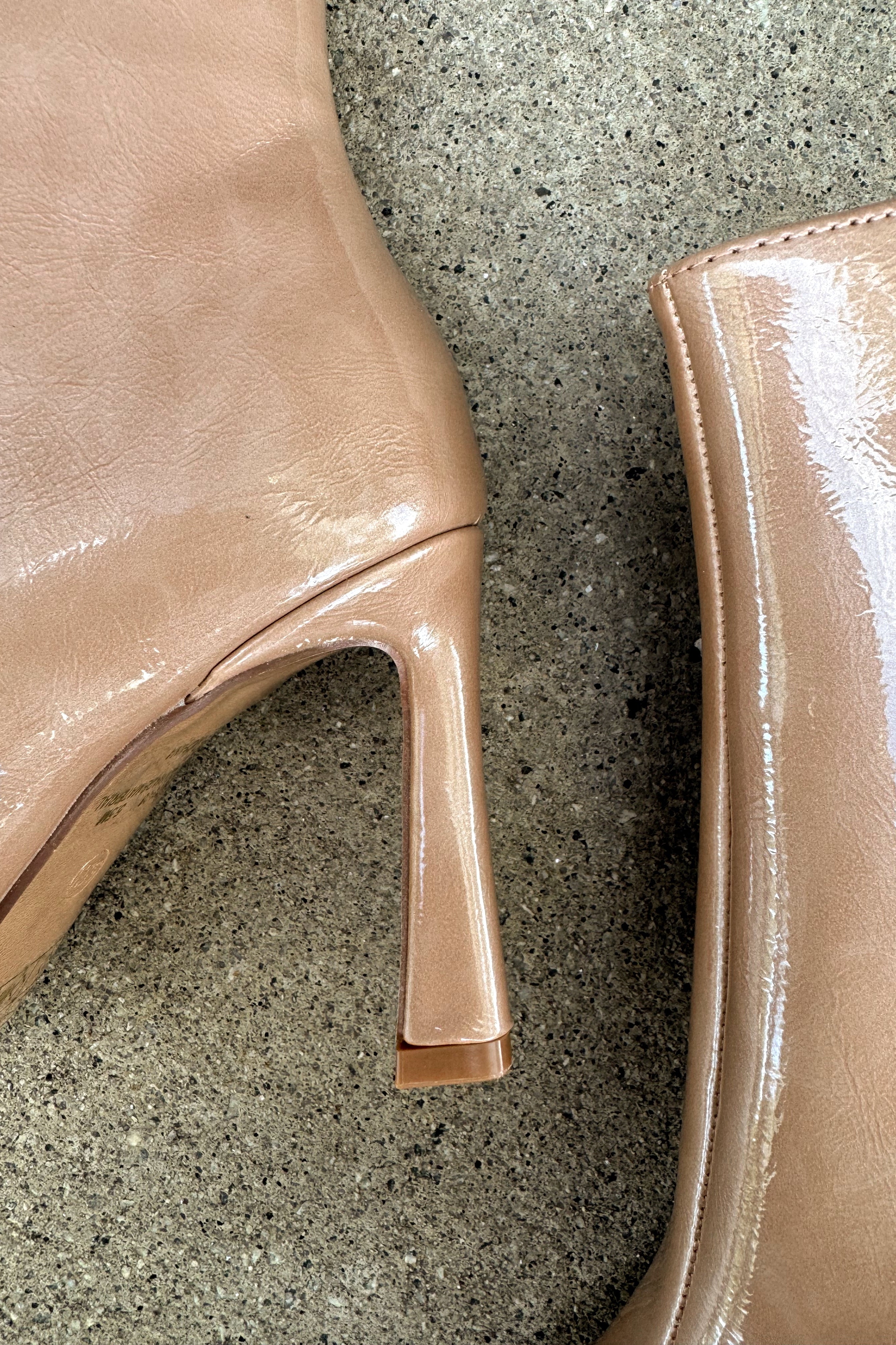 Unity Nude Glitter Heel Bootie- heel side view