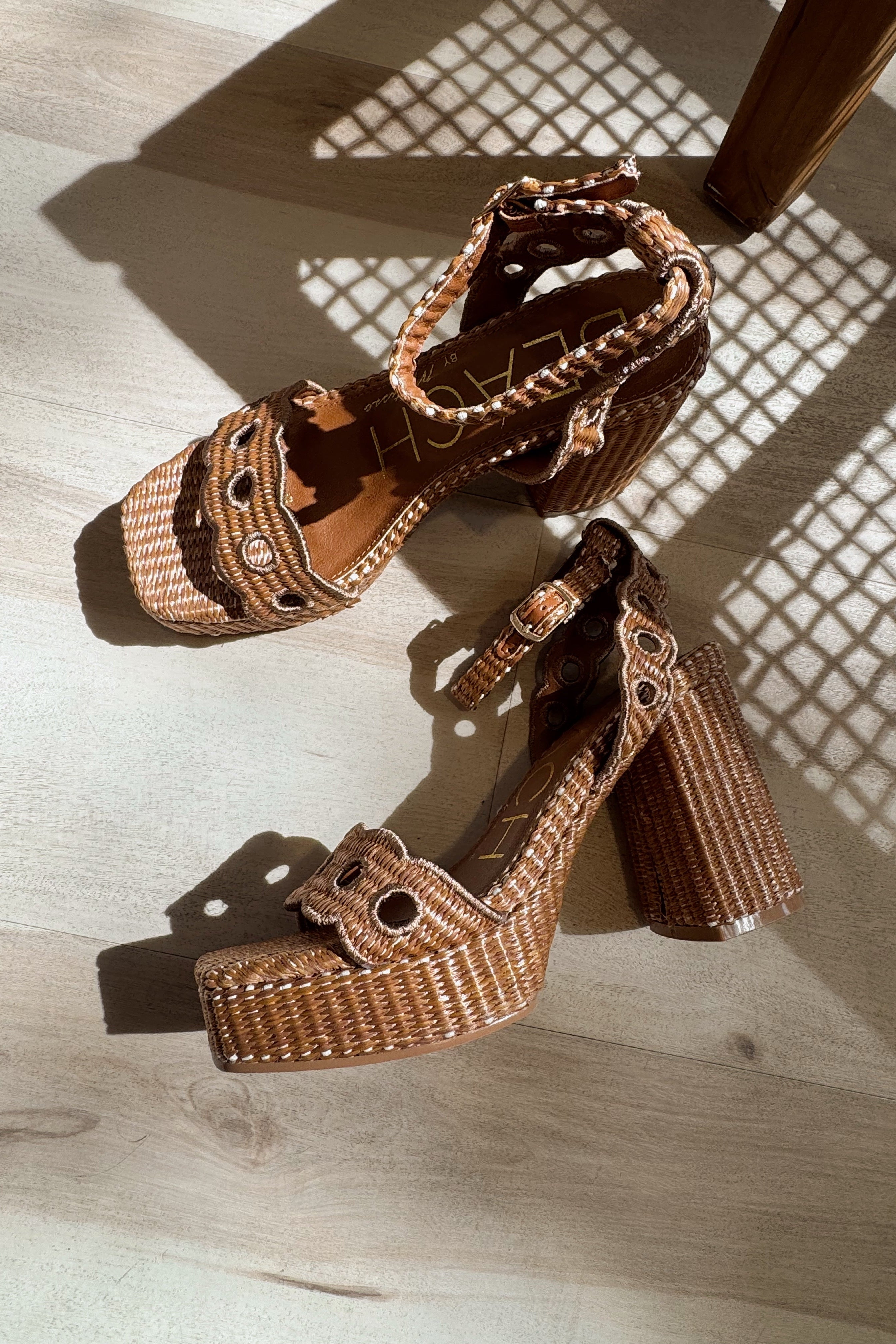 Beach by Matisse Moorea Raffia Cognac Block Heel Sandal- ariel view