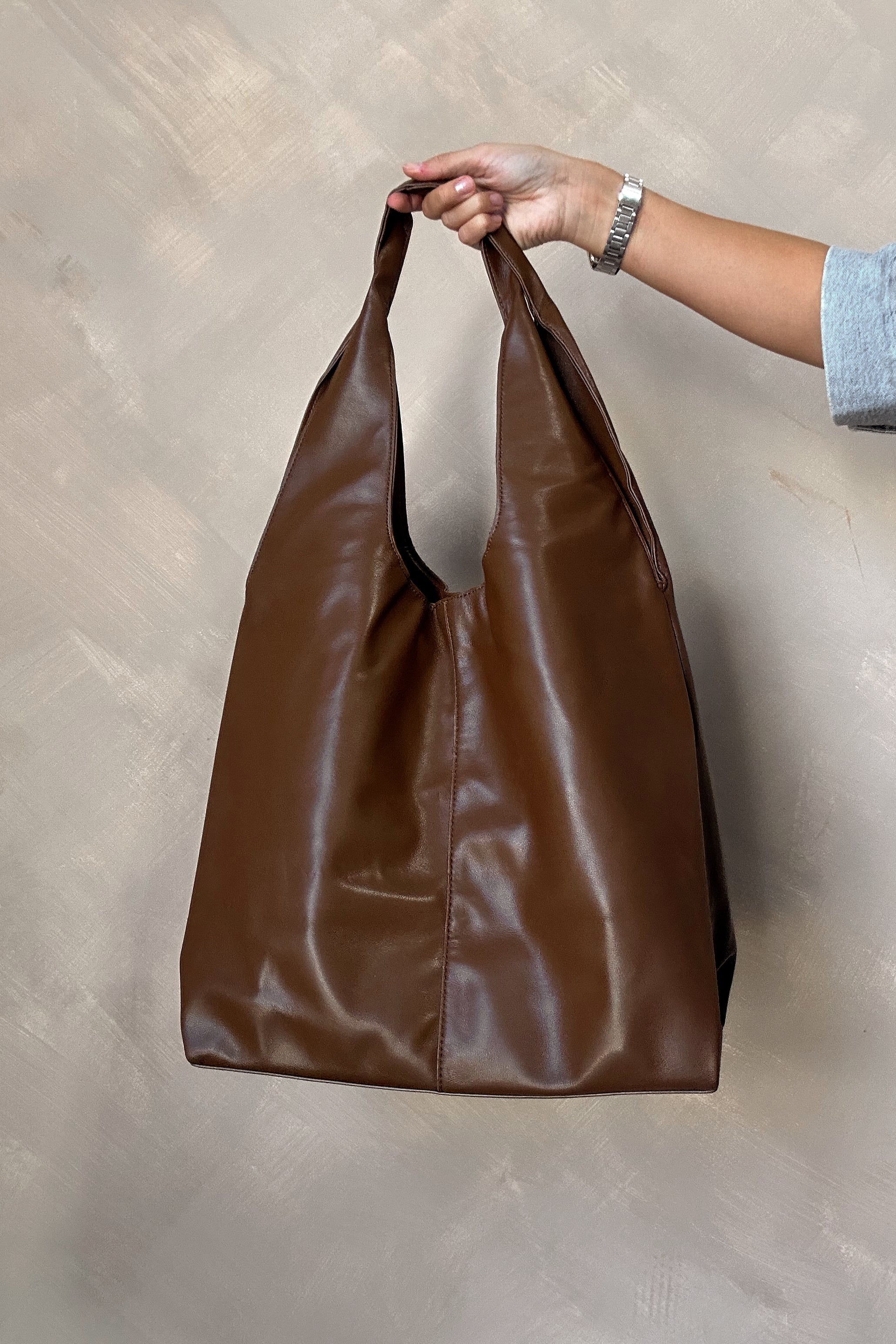 Faye Brown Leather Shoulder Purse- close up front view