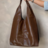 Faye Brown Leather Shoulder Purse- close up front view