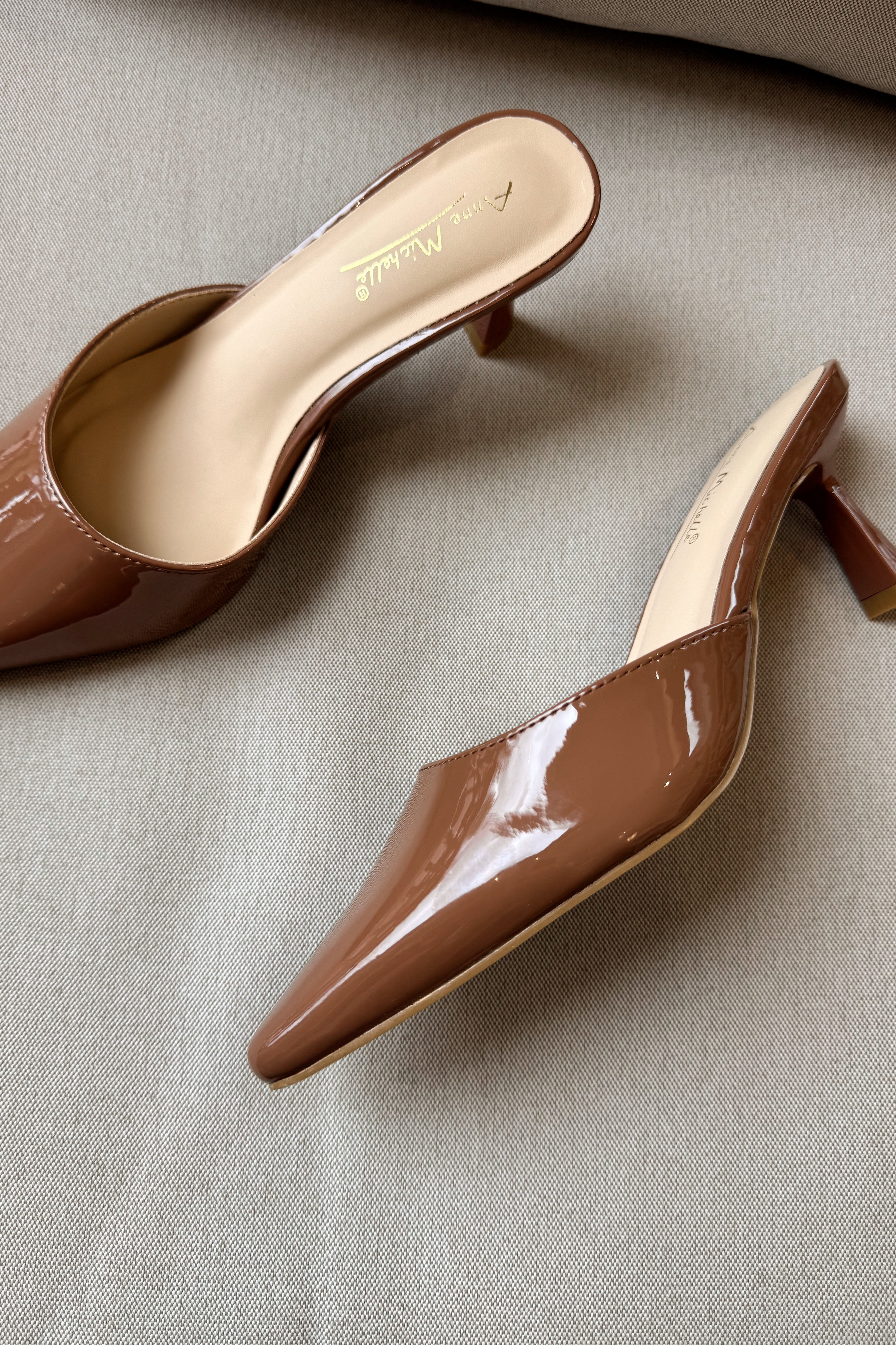 Scarlet Brown Patent Leather Pointed Toe Heel- side view