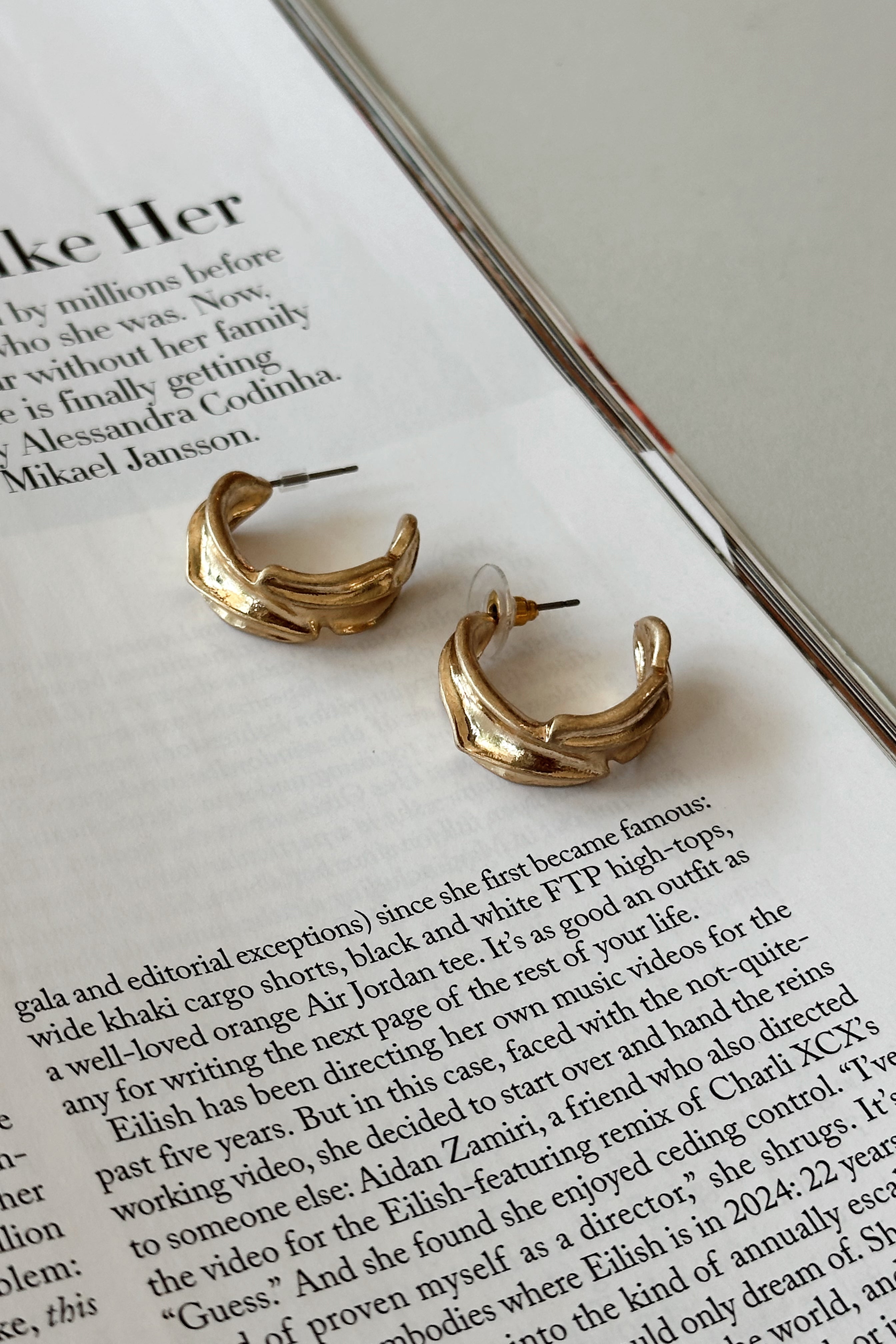 Renee Brushed Gold Hoop Earrings - flat lay