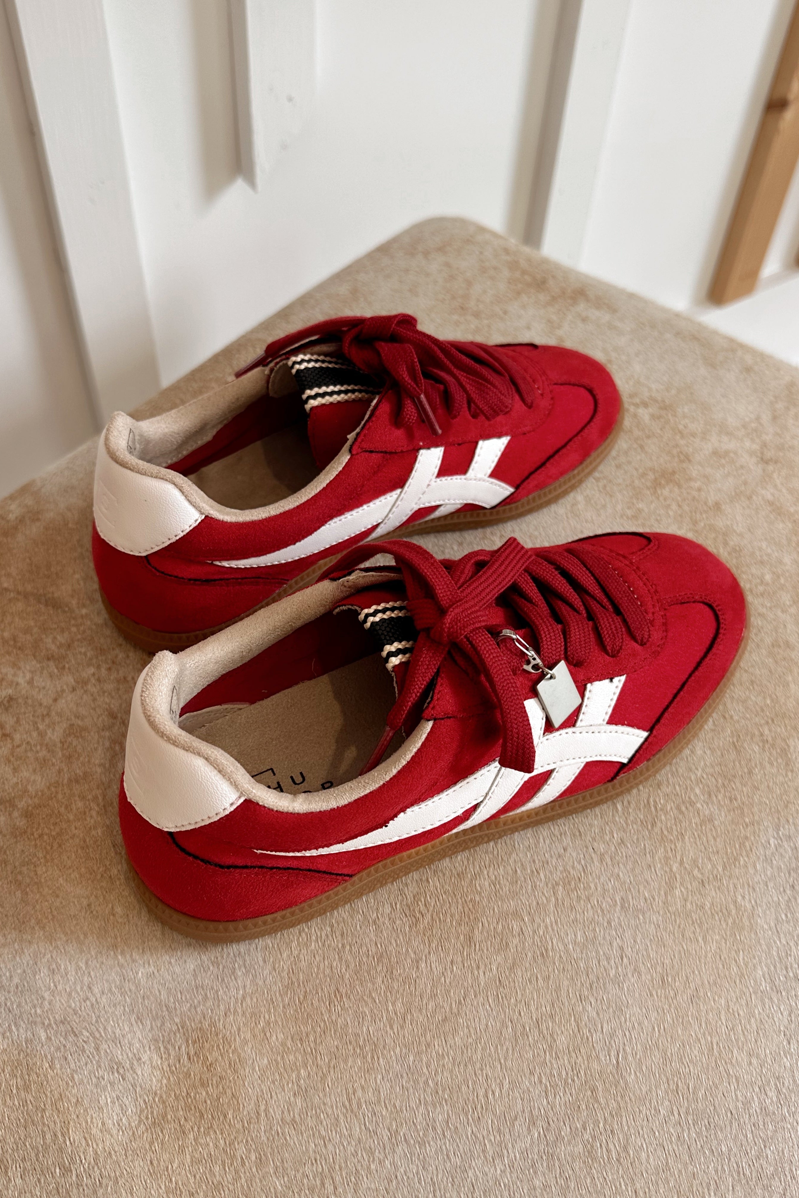 Shu Shop Sasha Red Suede Sneaker- top view