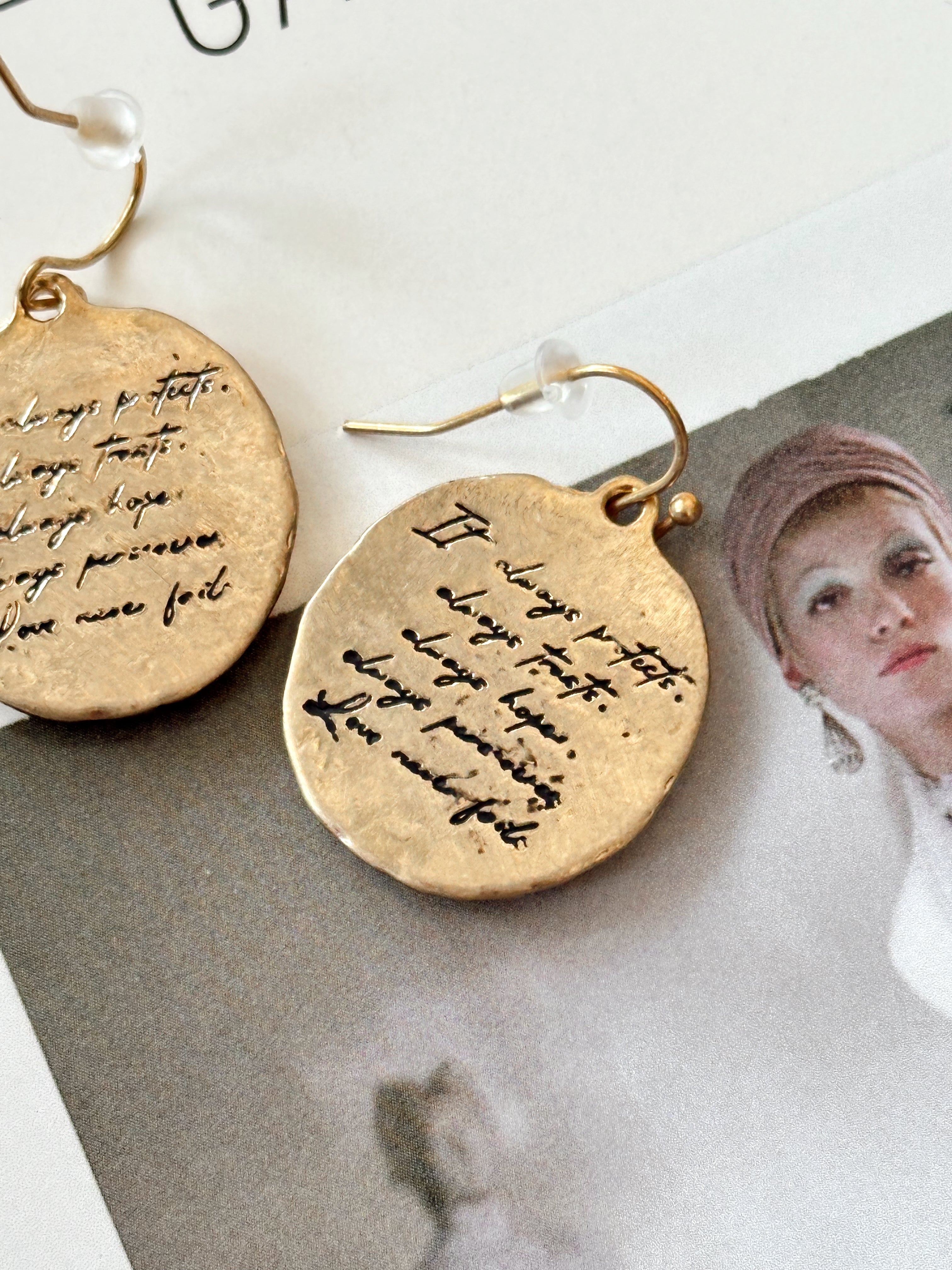 Shiloh Gold & Silver Cross Medallion Earrings - back flat lay close up