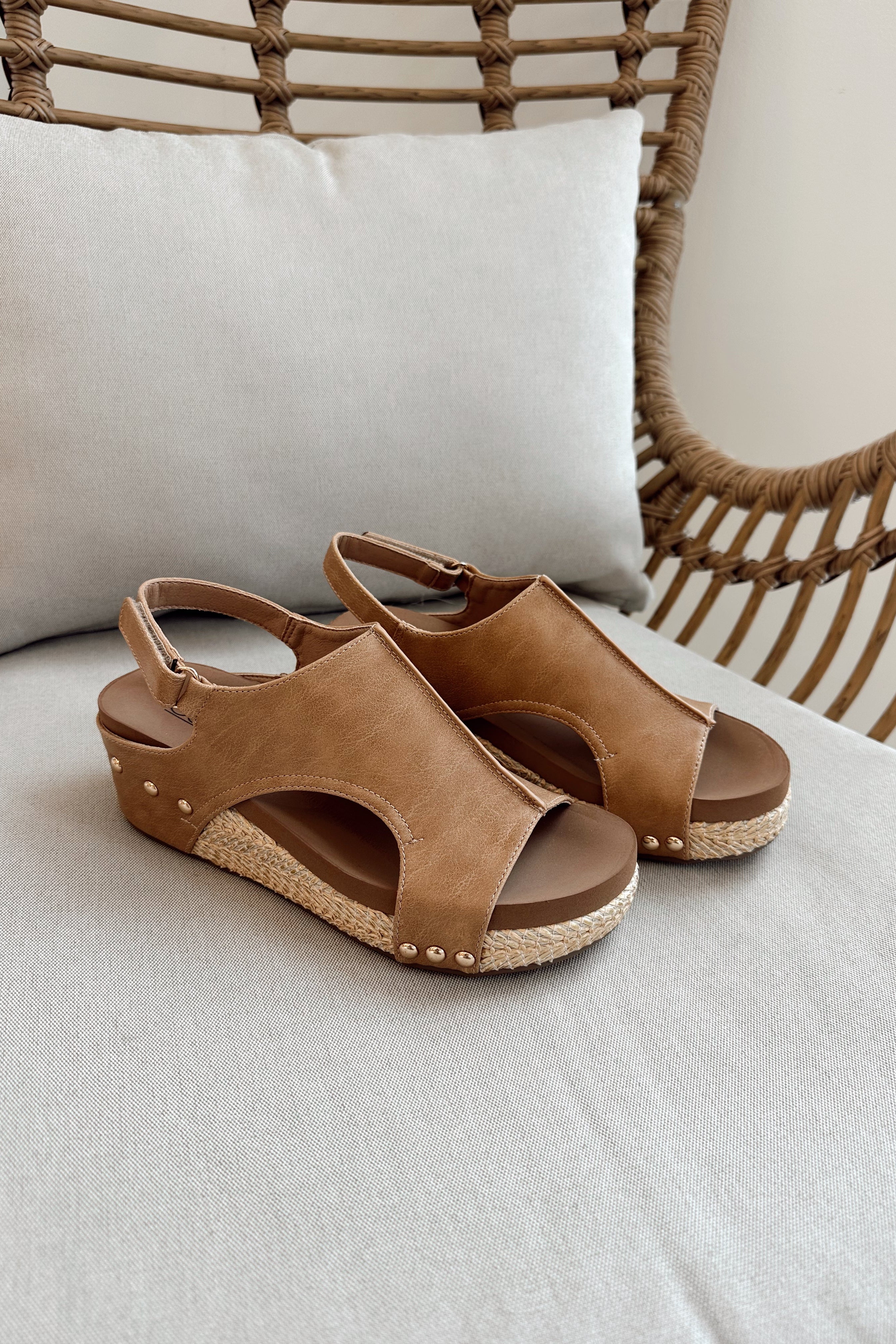 Volta II Caramel Combo Wedge Sandal- right side angle view