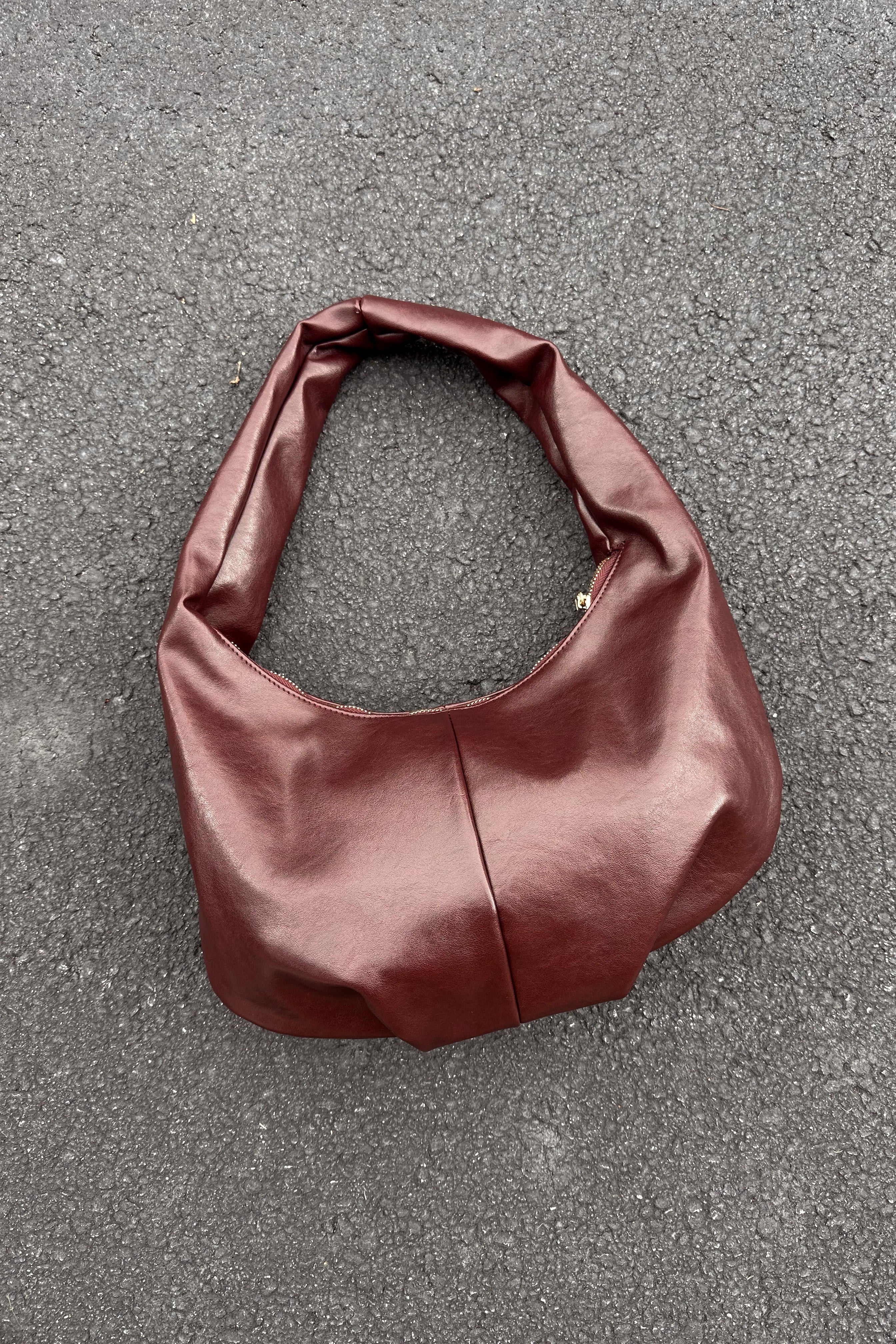Sara Burgundy Faux Leather Shoulder Purse- flat lay view