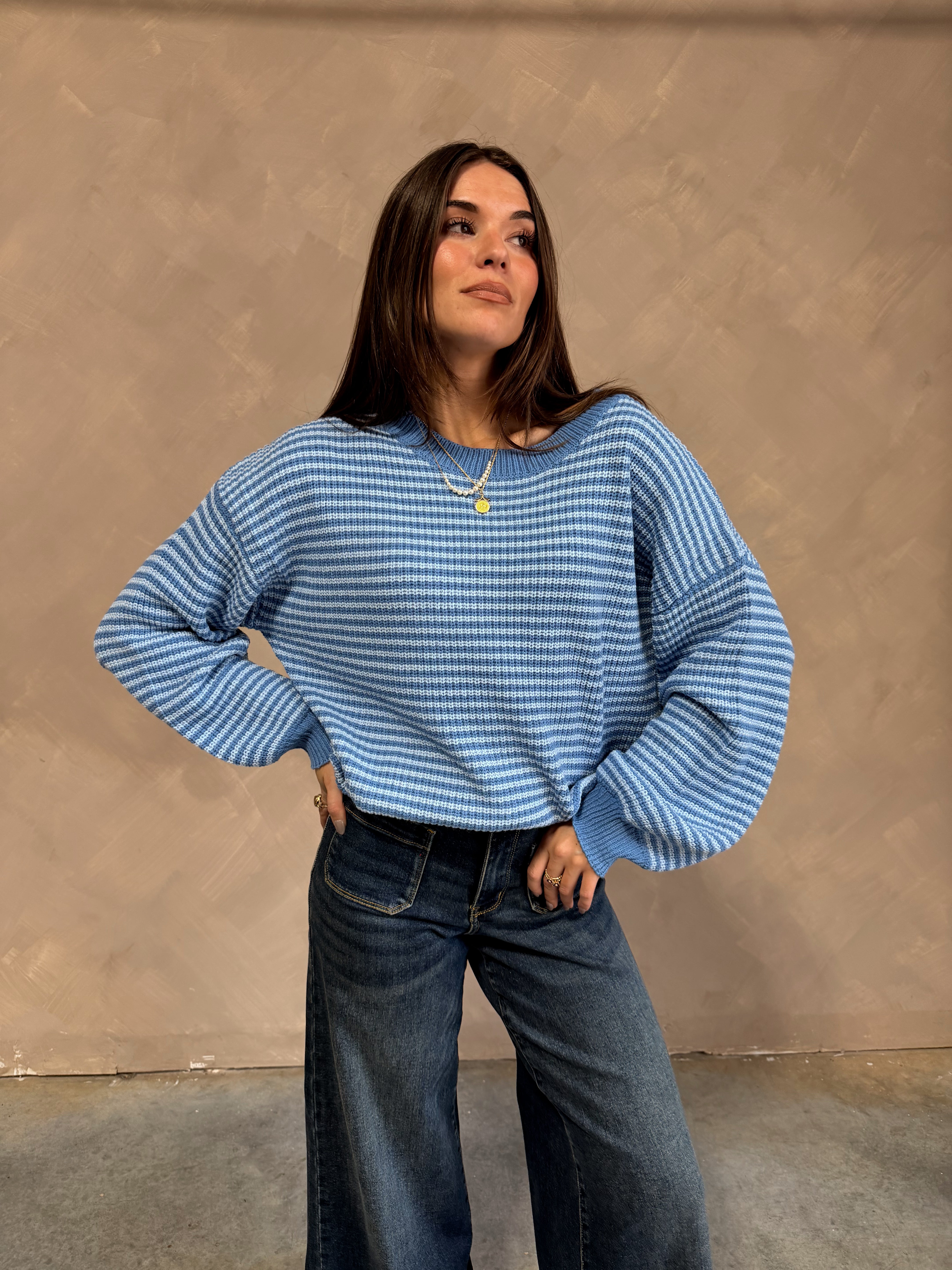 Benson Blue Striped Sweater - fornt view