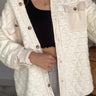 Mila Cream Quilted Button-Up Shacket- close up front view