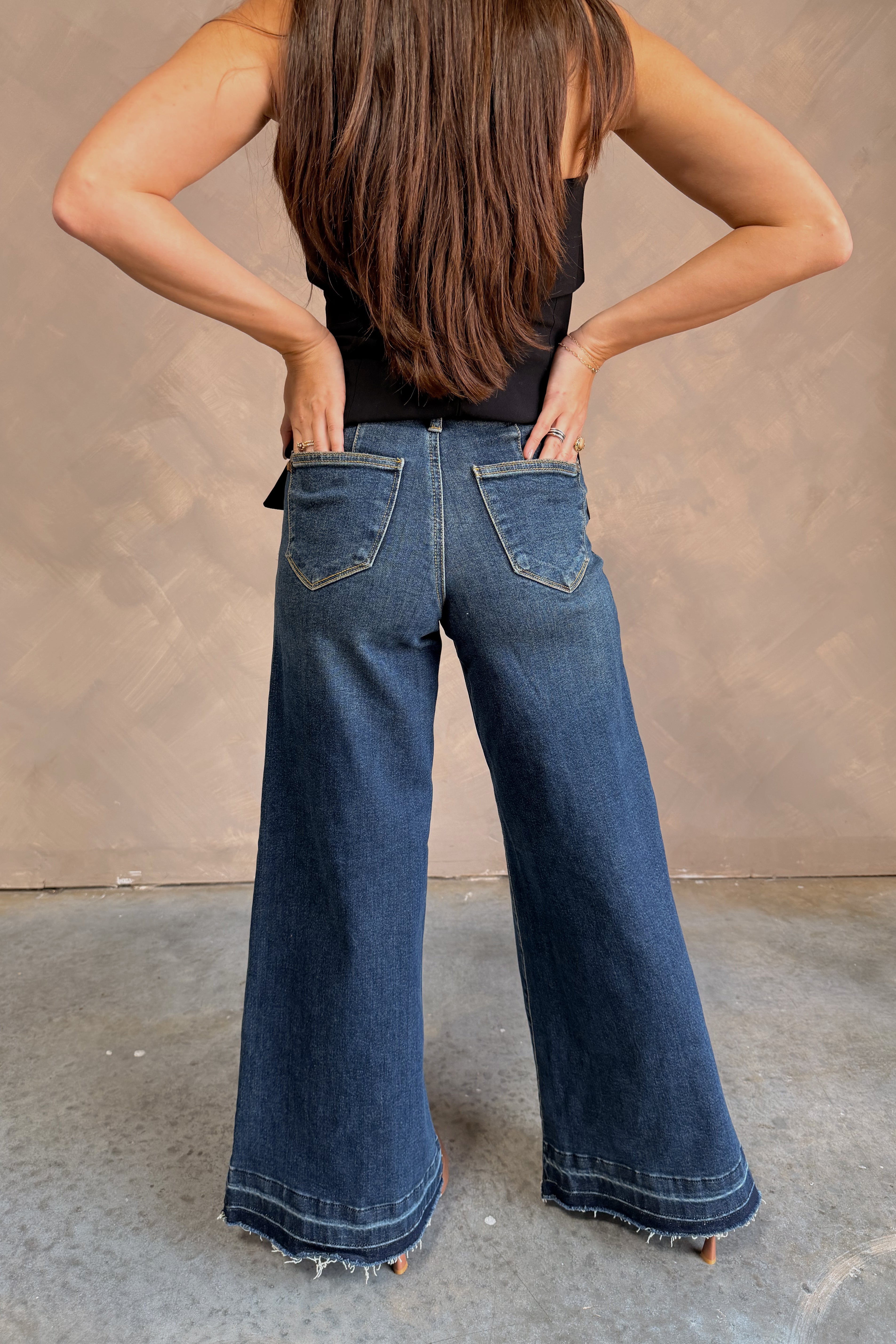 Judy Blue: Felicity Dark Wash Wide Leg Jeans - back view