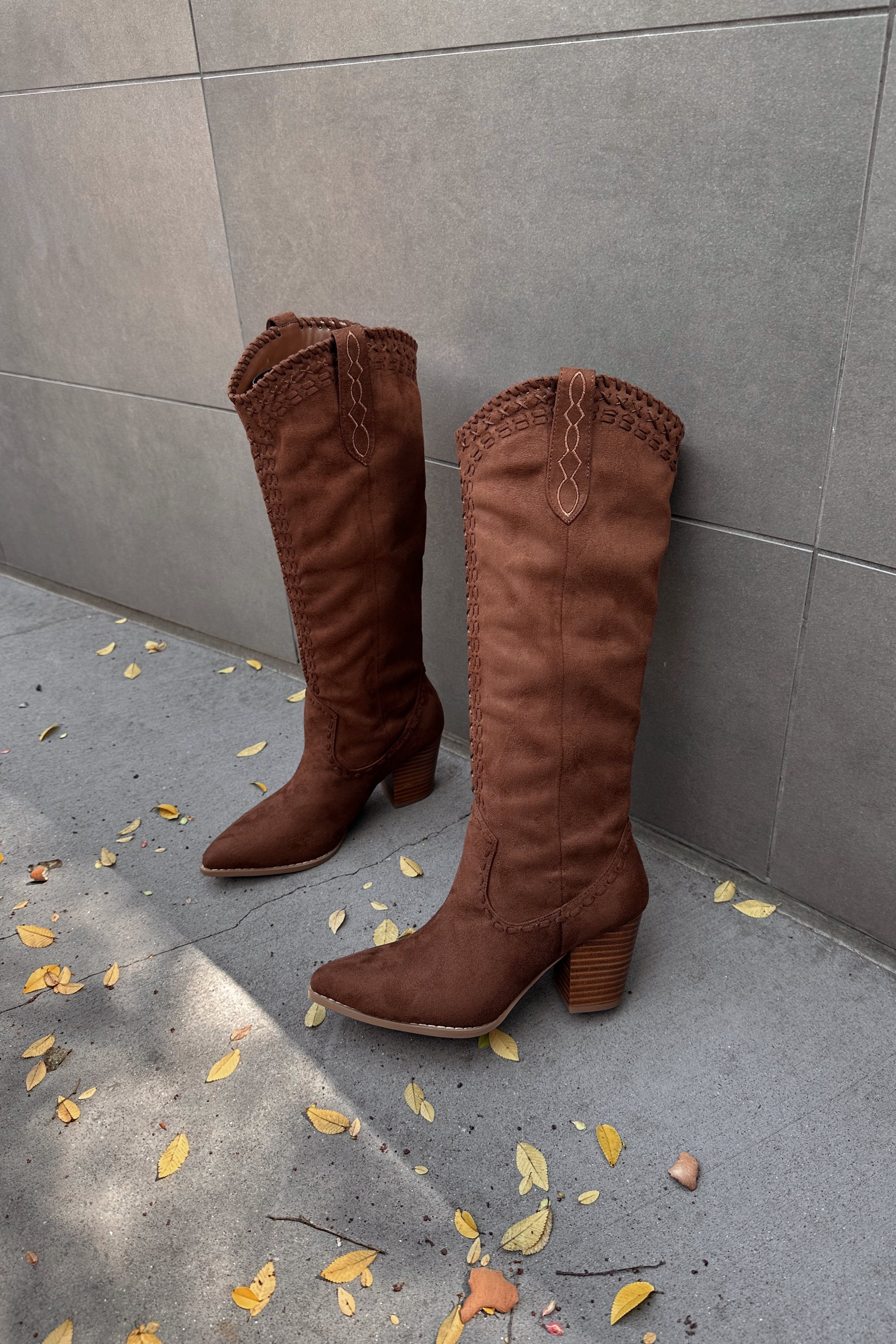 Billini Finley Brown Suede Tall Boot- side view