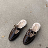 Harlah Chocolate Leather Plush Flats- top flat view