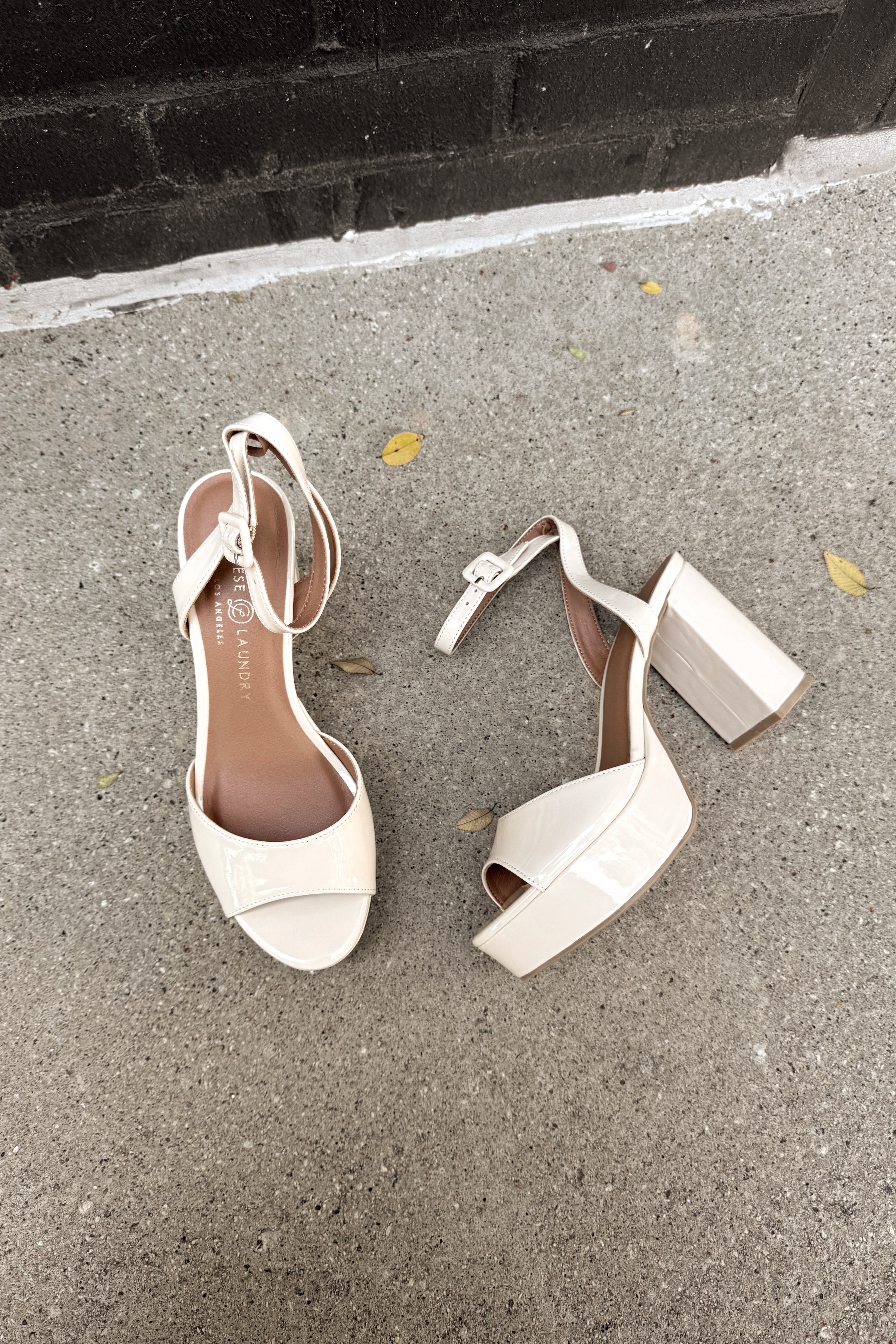 Chinese Laundry Theresa Bone Patent Platform Heel- full flat lay view