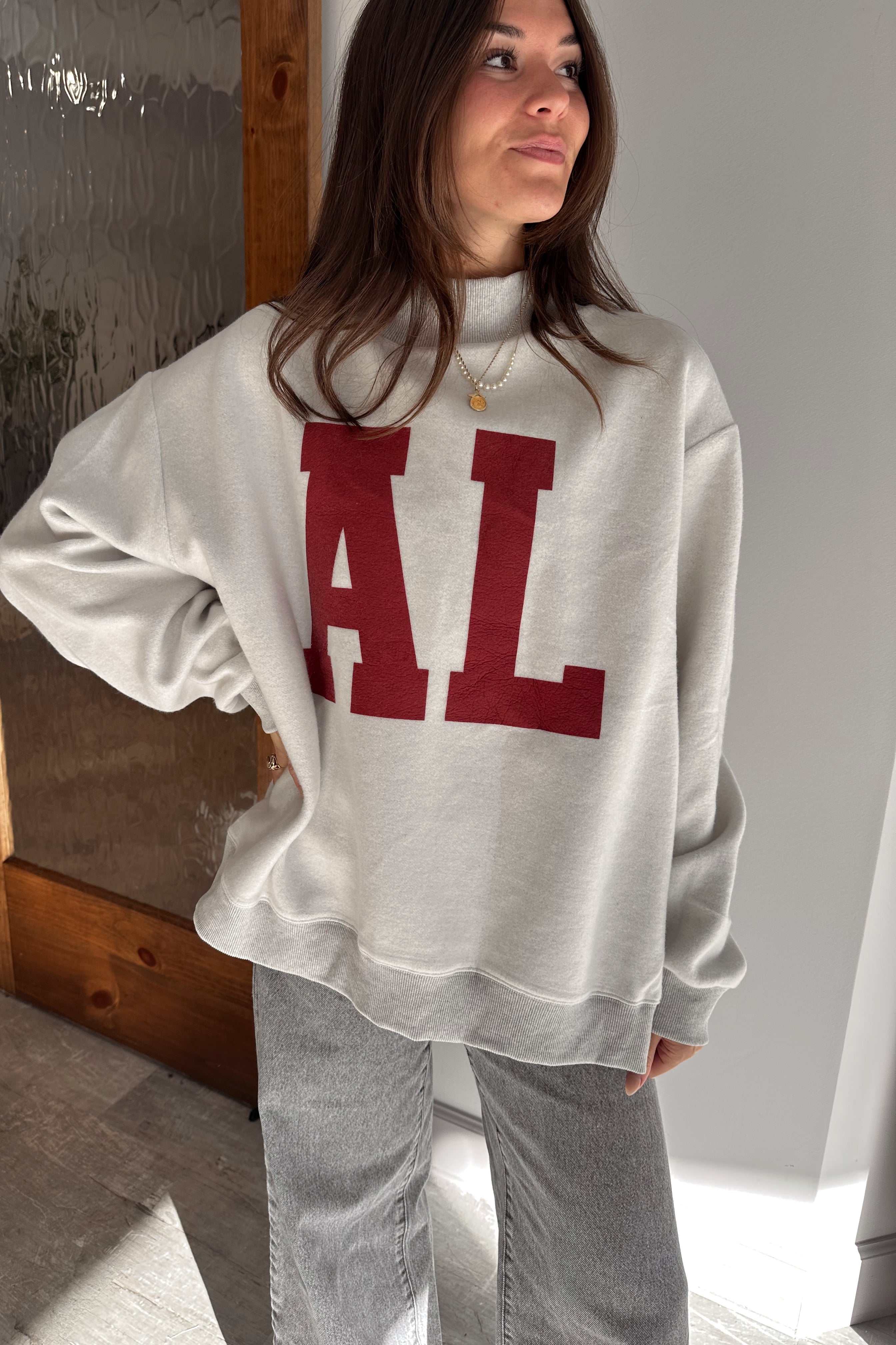 Alabama Reversible Mock Neck Sweatshirt- front view of interior side
