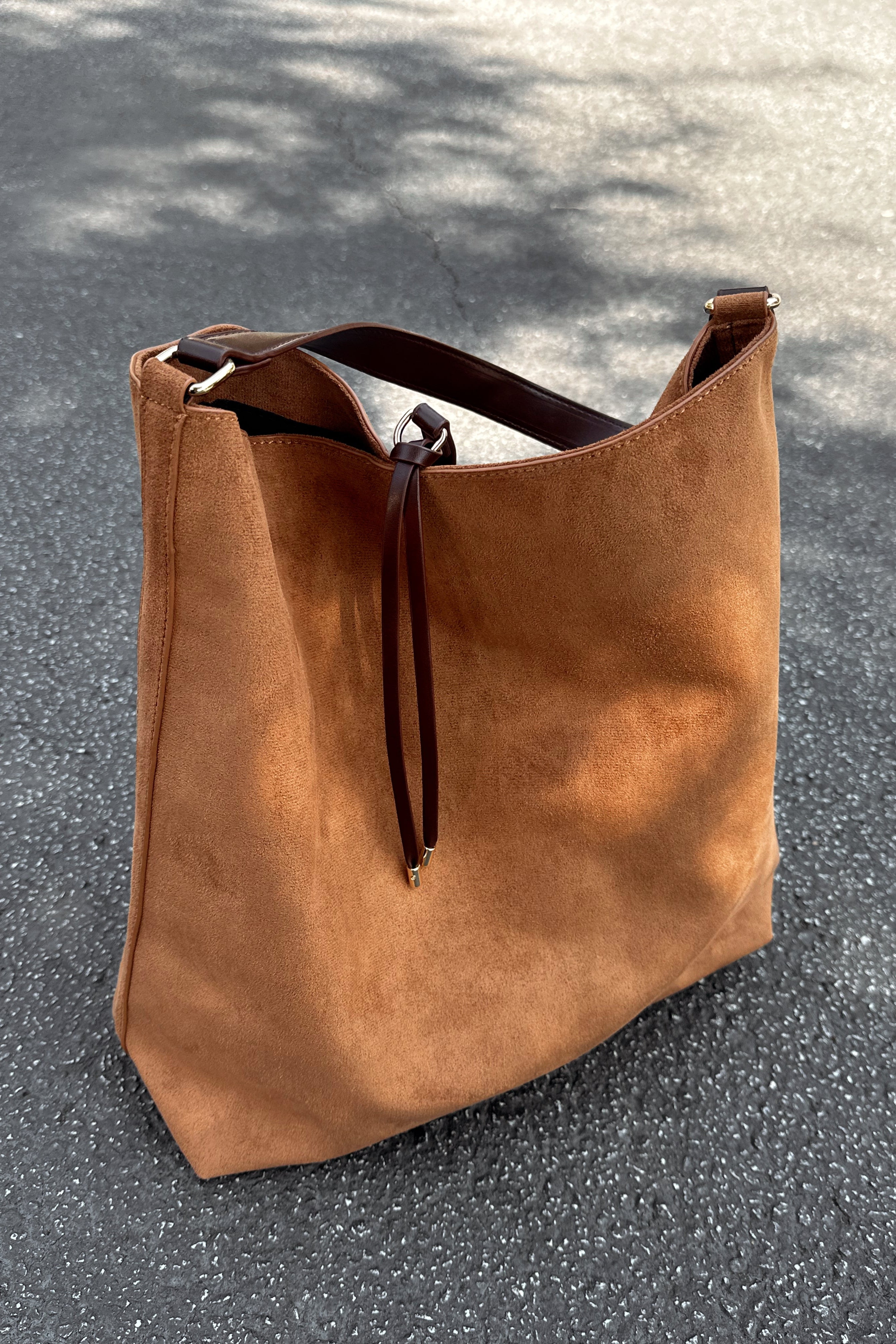 Felicity Cognac Suede & Leather Shoulder Purse- frontal side view